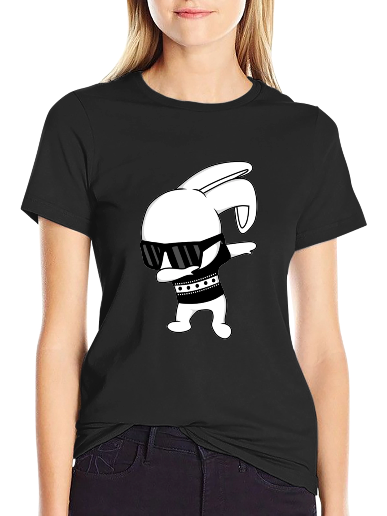 Black Cool Bunny Dab T-Shirt - Black view 2