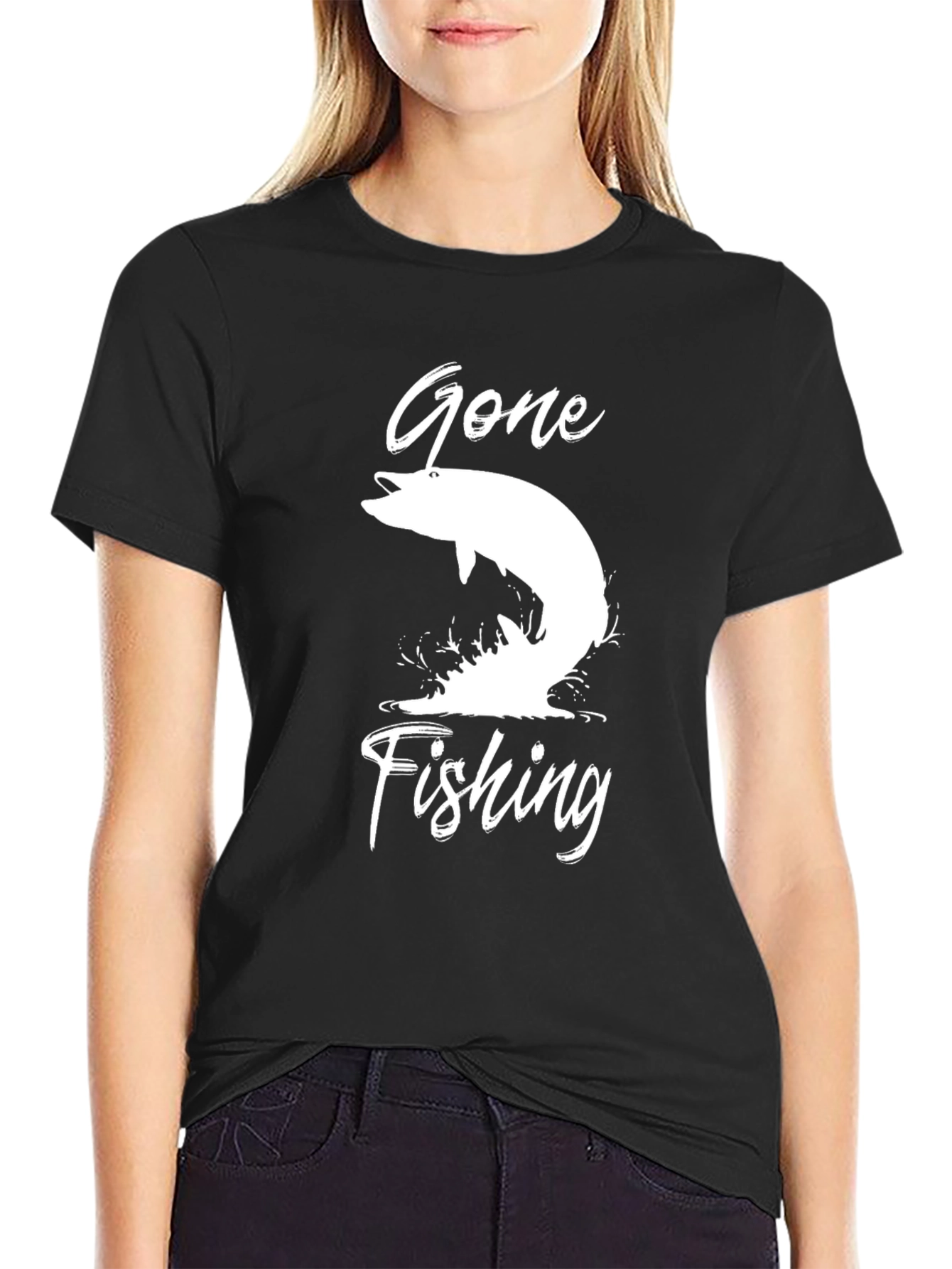 Black Gone Fishing Graphic Tee - Black Cotton T-Shirt view 2