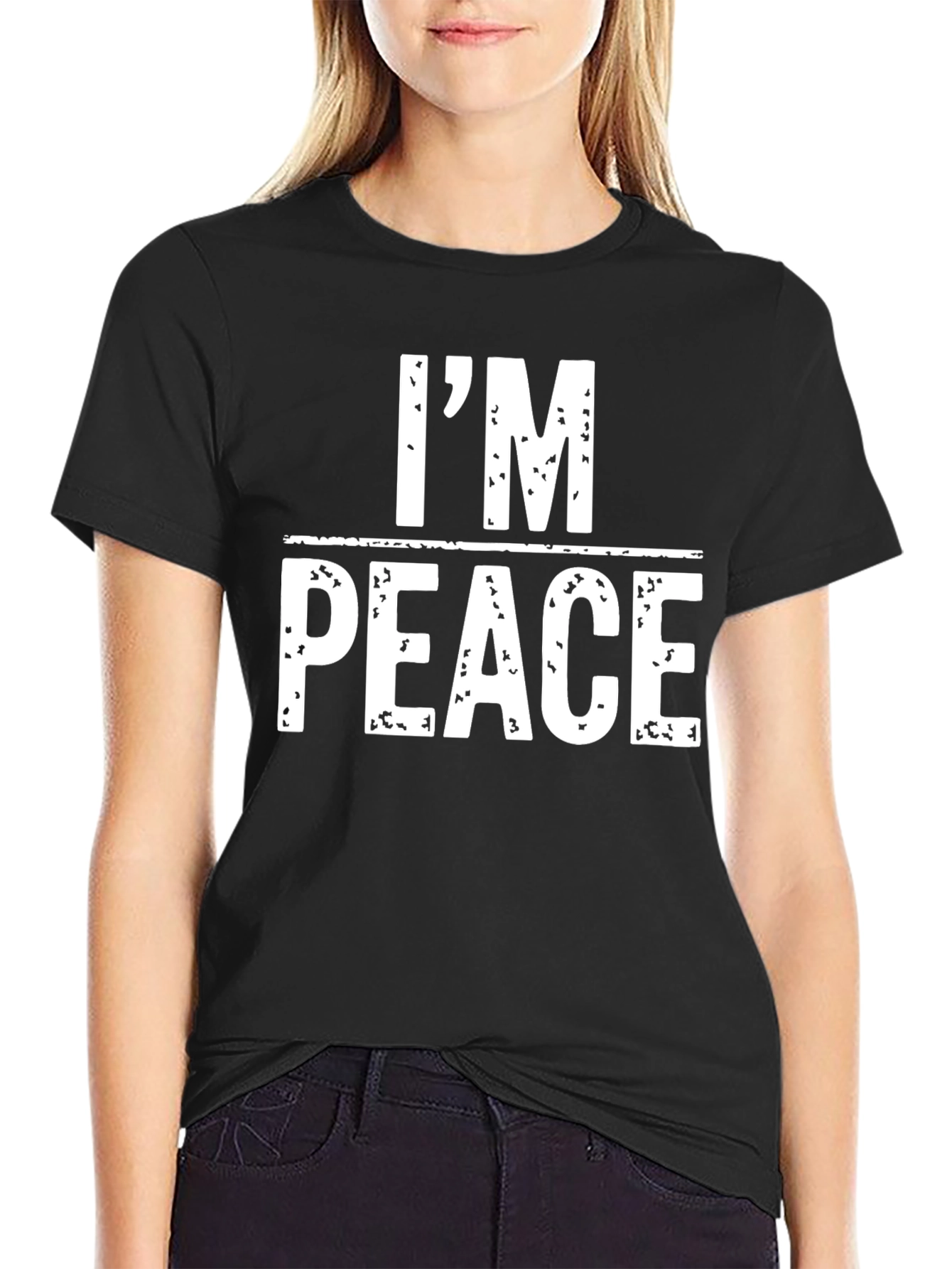 Black I'm Peace T-Shirt - Funny Distressed Graphic Tee view 2