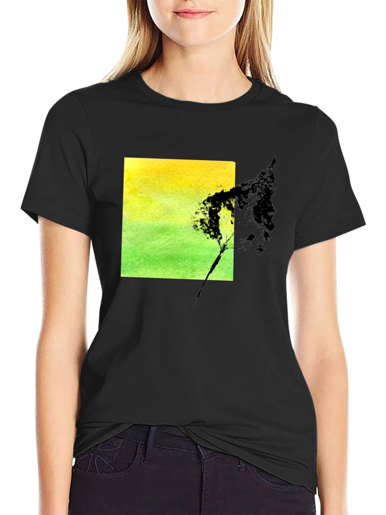 Black Nature Square Graphic Black T-Shirt view 2