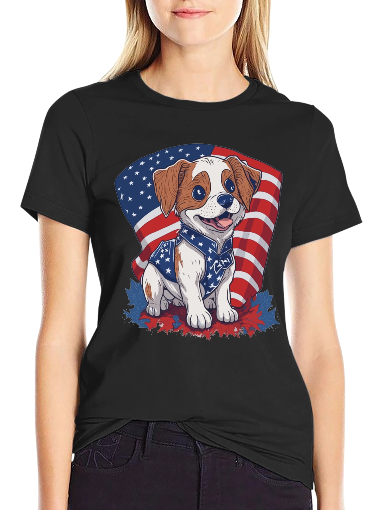 Black Patriotic Puppy T-Shirt: American Flag Dog Design view 2
