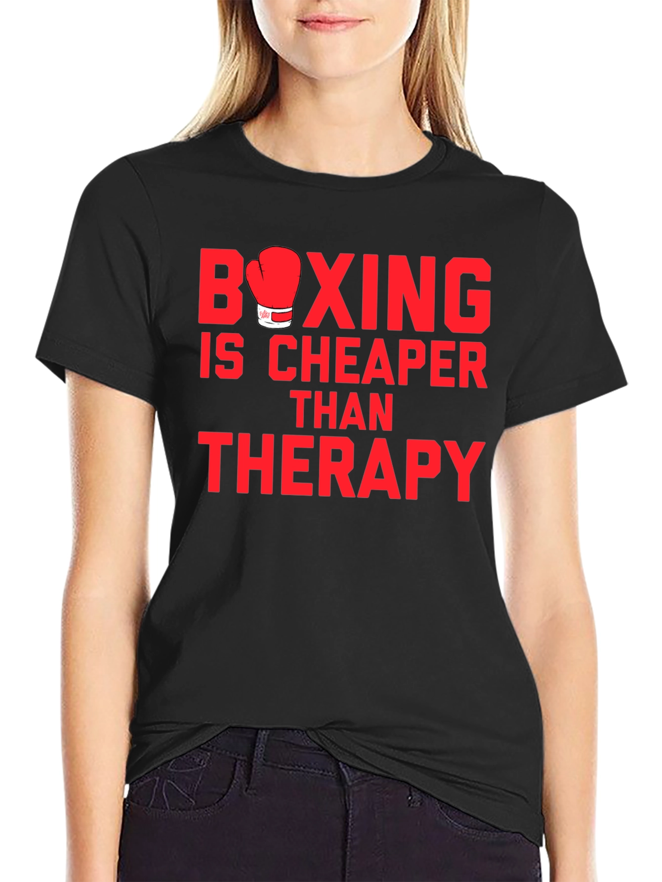 Black Boxing is Cheaper Than Therapy Graphic T-Shirt view 2