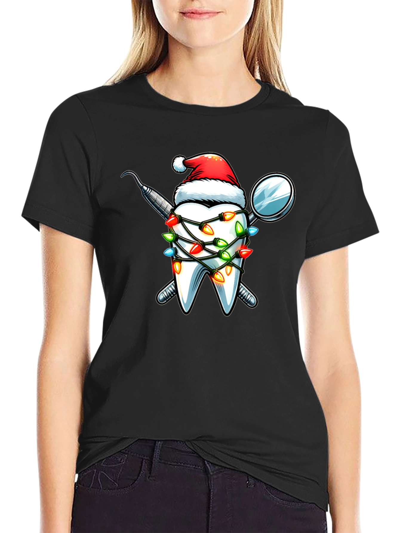 Black Festive Dental Christmas T-Shirt view 2