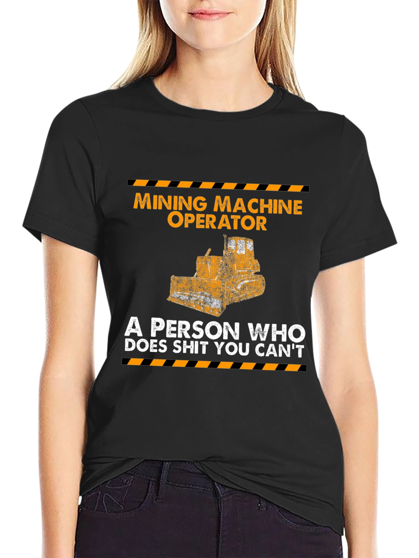 Black Mining Machine Operator Graphic Tee view 2