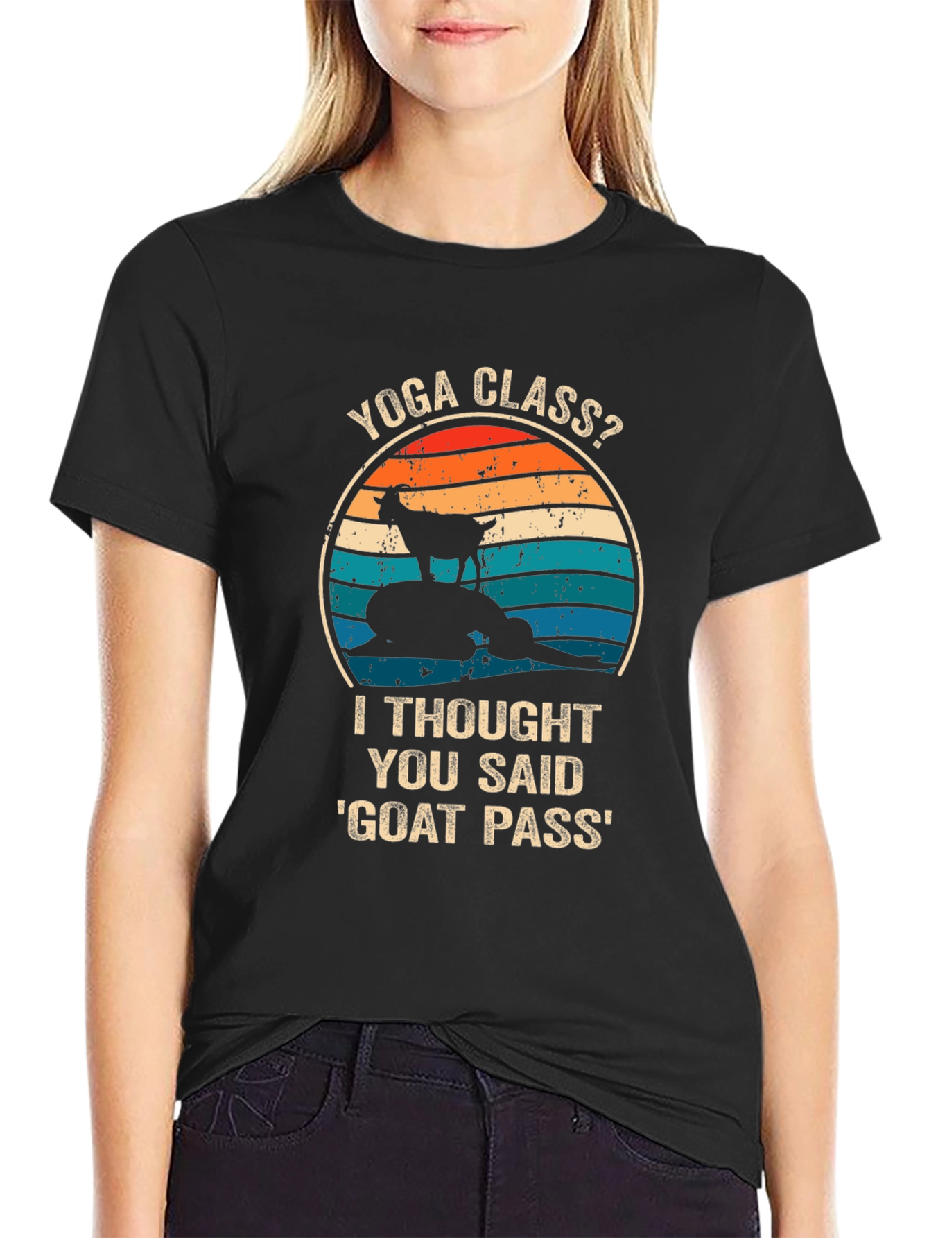 Black Yoga Class? Goat Pass Funny Graphic Tee view 2