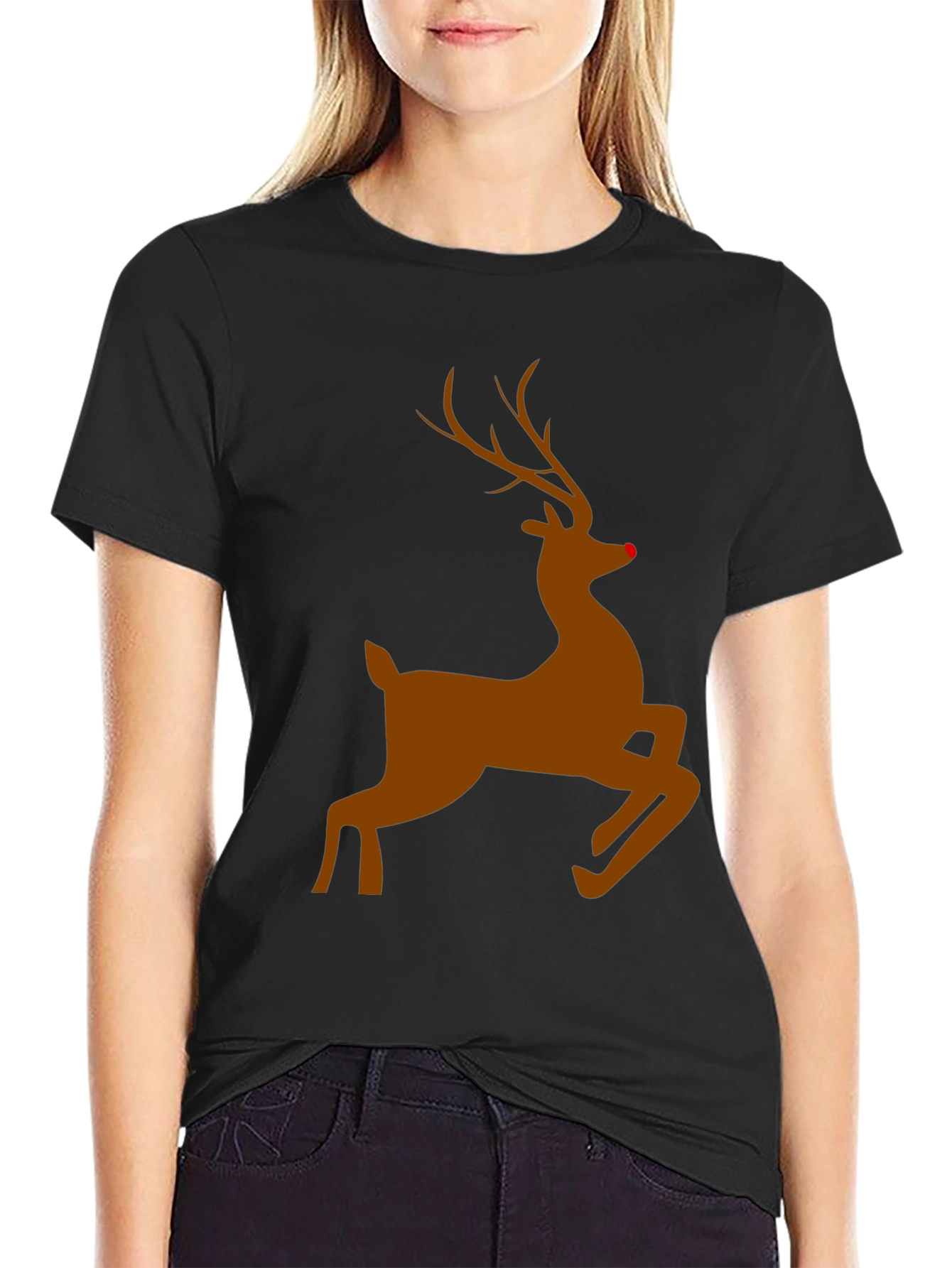 Black Rudolph Red-Nosed Reindeer Christmas T-Shirt view 2