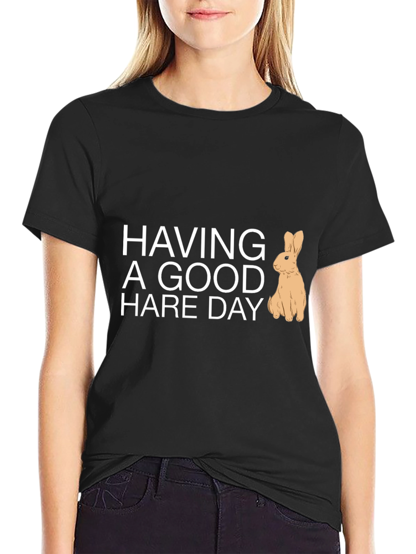 Black Having a Good Hare Day Graphic Tee view 2