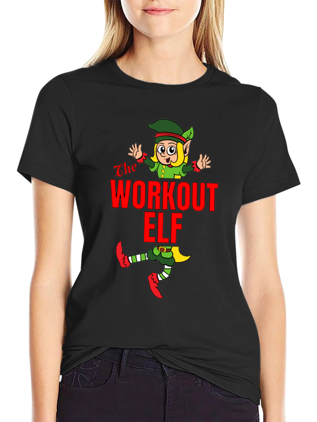 Black Workout Elf Graphic T-Shirt view 2