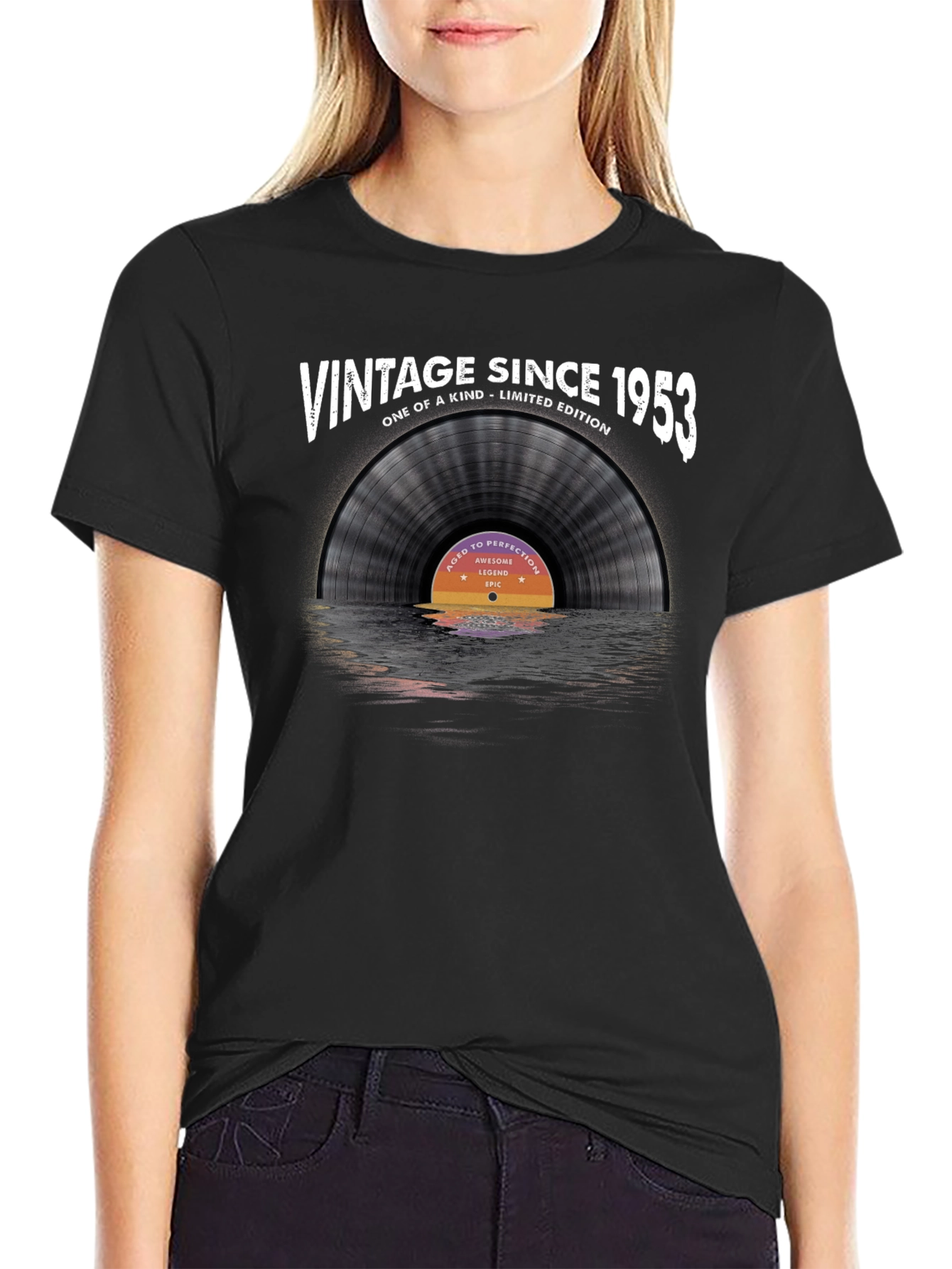 Black Vintage Since 1953 Vinyl Record T-Shirt view 2