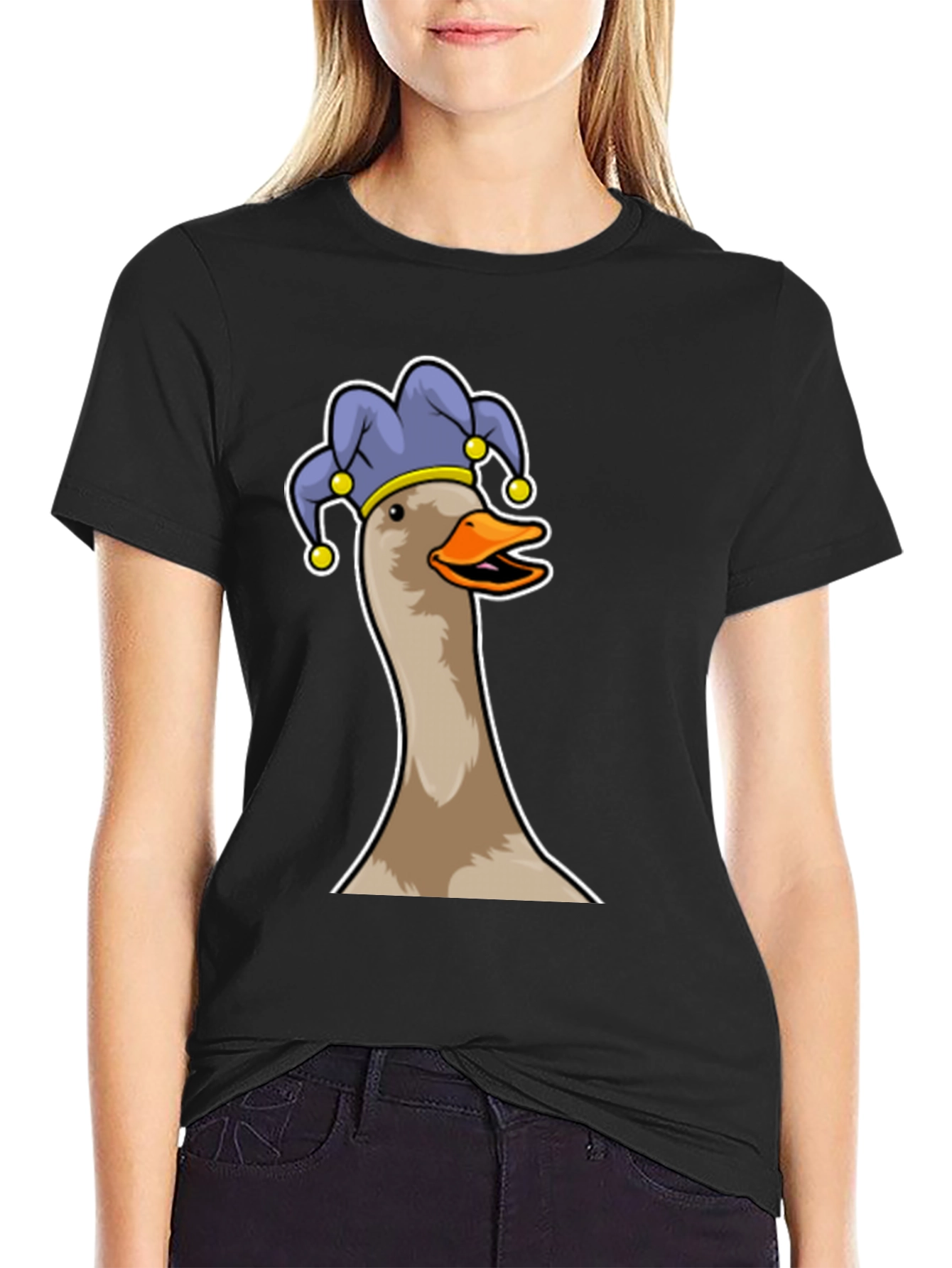 Black Goose Jester T-Shirt - Funny Cartoon Tee view 2