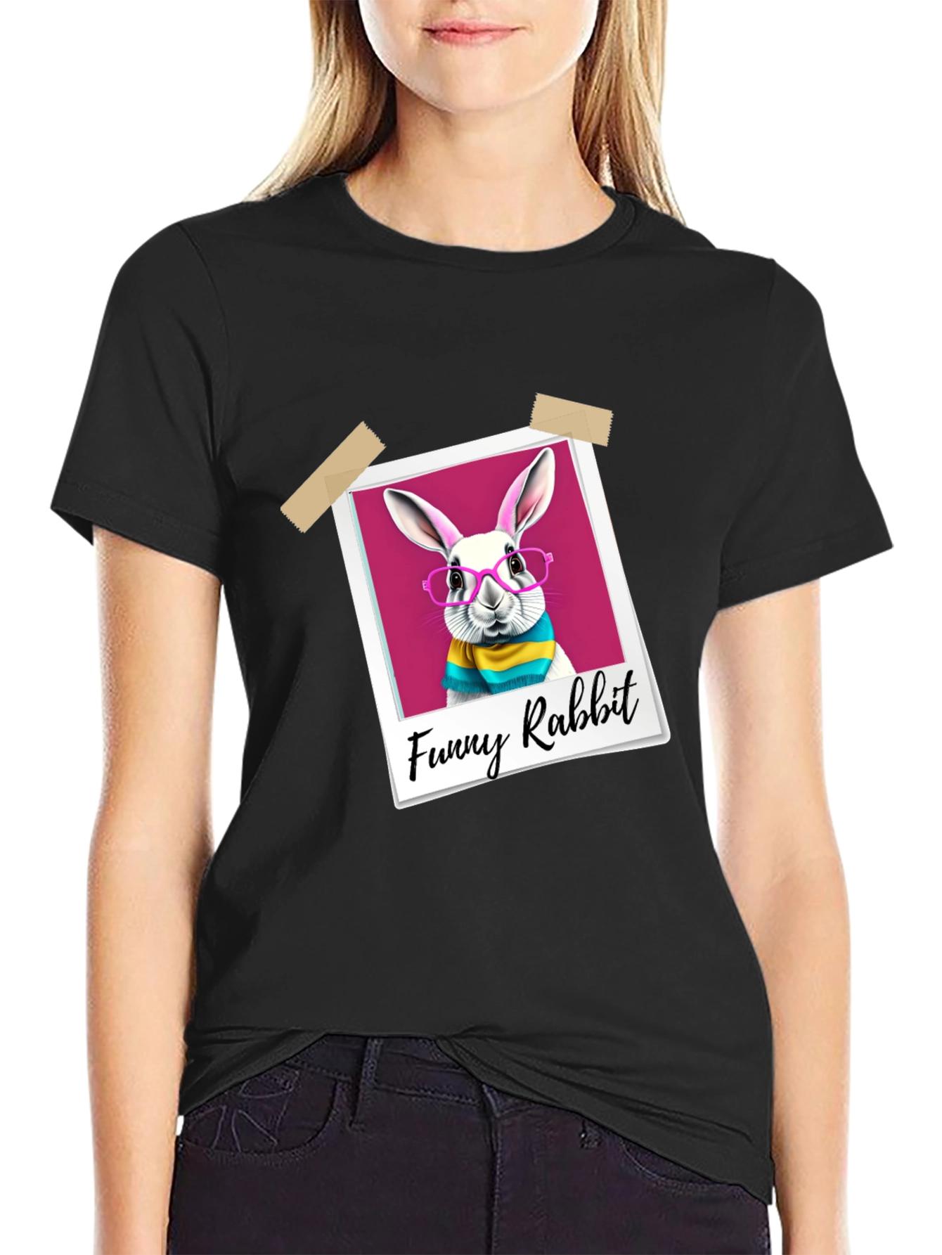 Black Funny Rabbit Graphic T-Shirt view 2