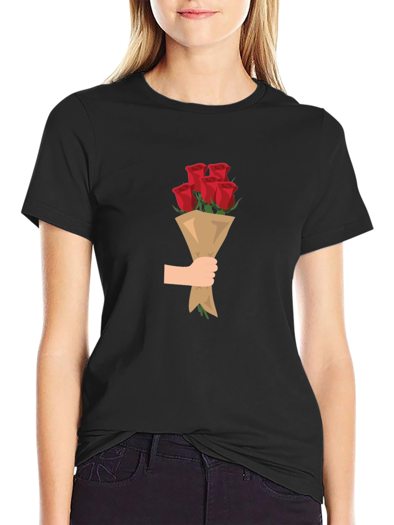 Black Black T-Shirt with Roses Bouquet Graphic view 2