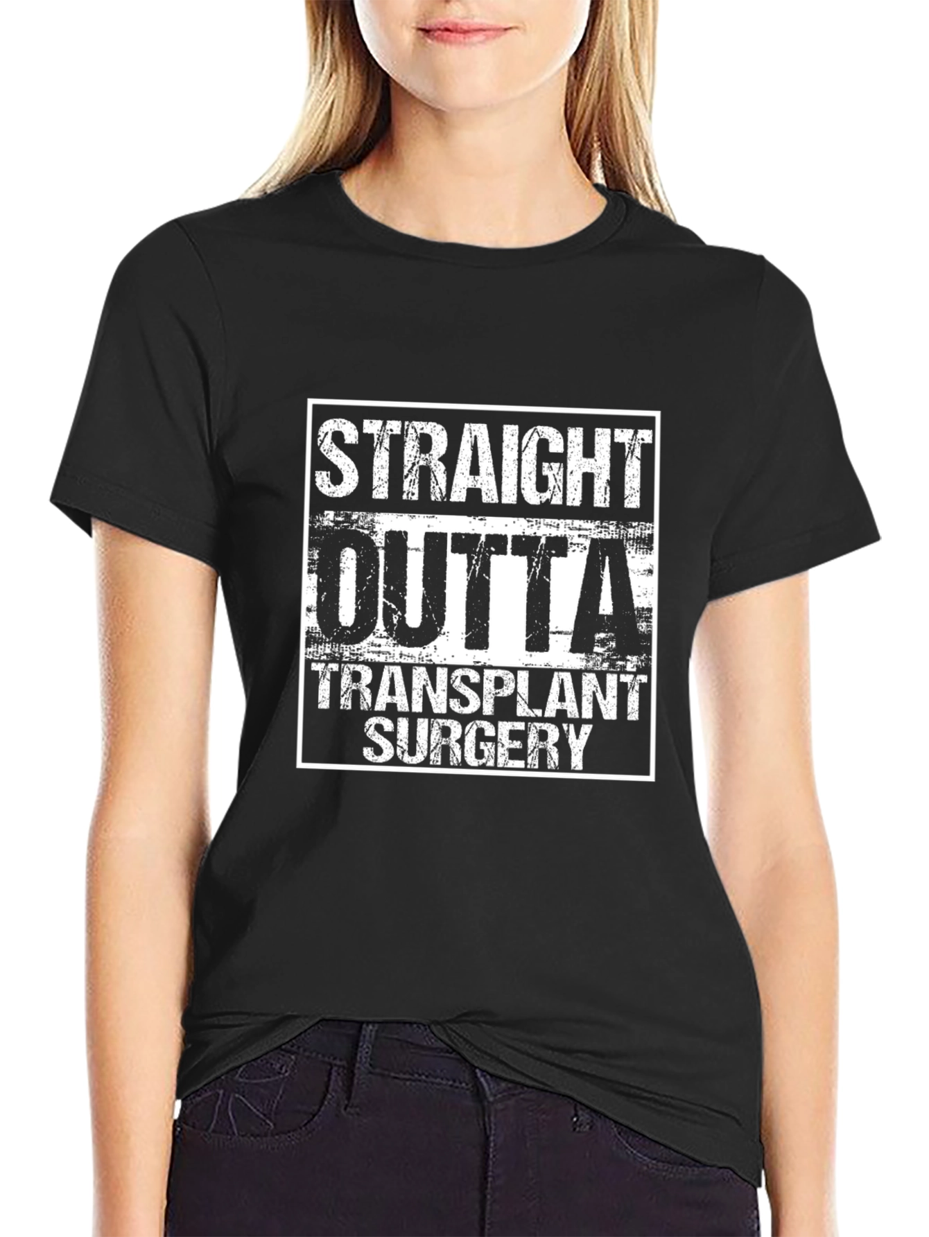 Black Straight Outta Transplant Surgery T-Shirt view 2