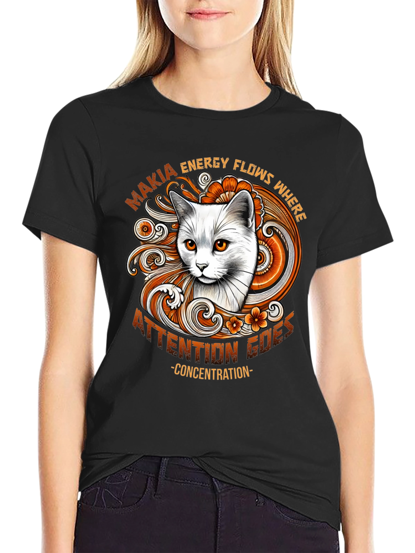 Black Cat Energy Flows T-Shirt view 2