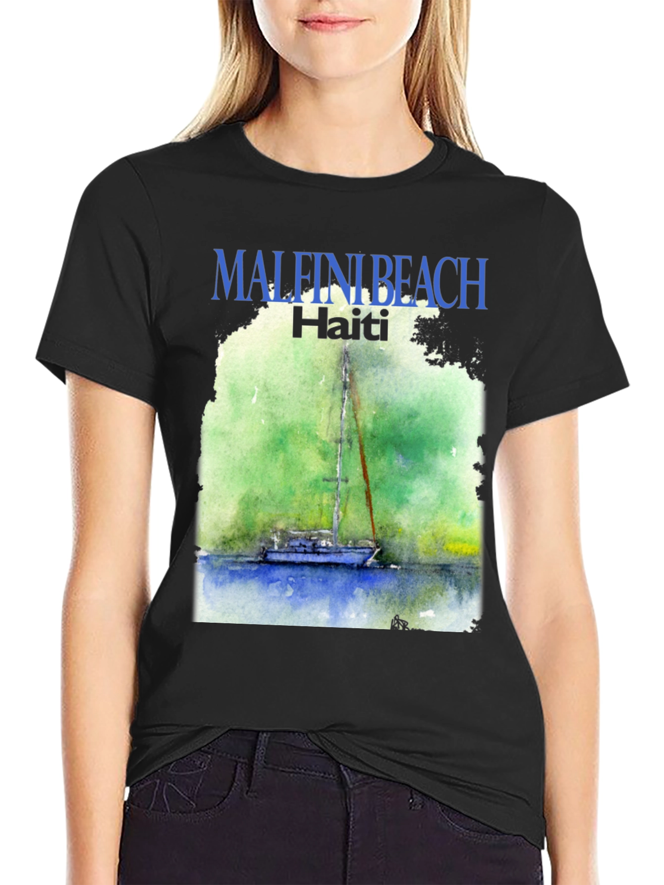 Black Malfini Beach Haiti T-Shirt - Sailboat Graphic Tee view 2