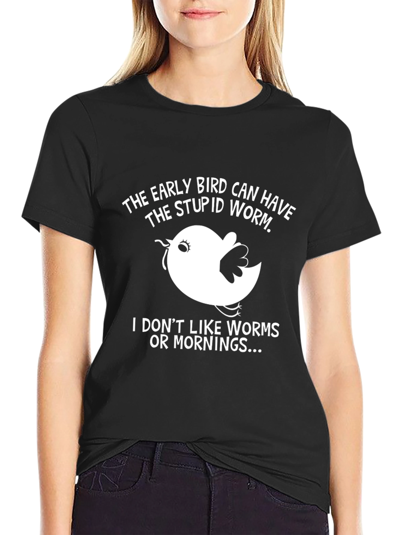 Black Early Bird Graphic Tee - Funny Slogan T-Shirt view 2