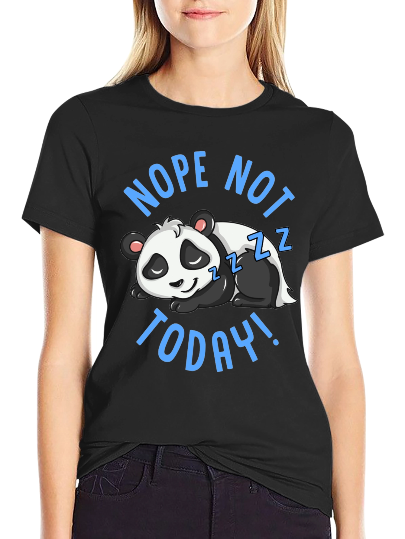 Black Nope Not Today Panda Graphic T-Shirt view 2