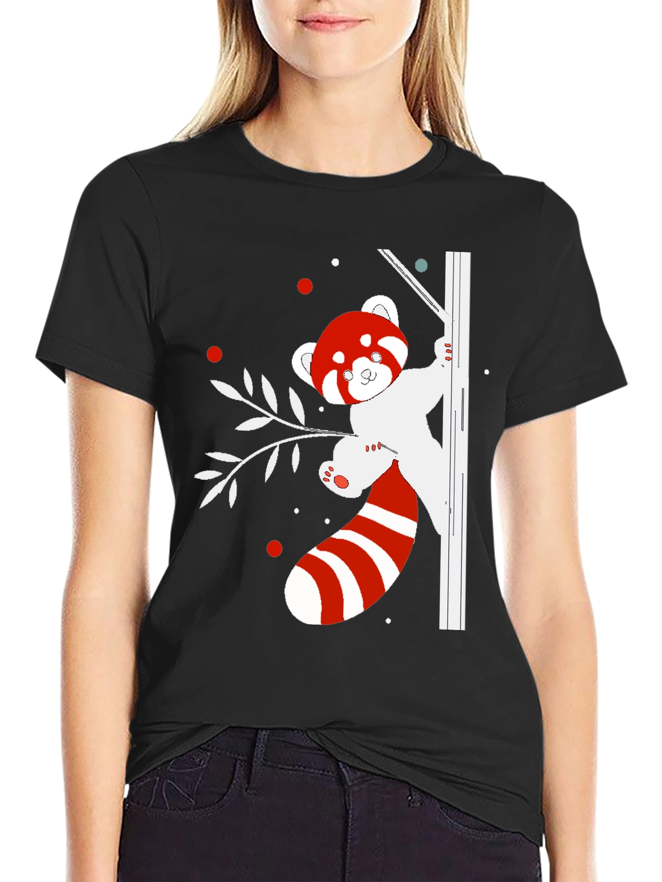 Black Red Panda T-Shirt - Cute Animal Design view 2