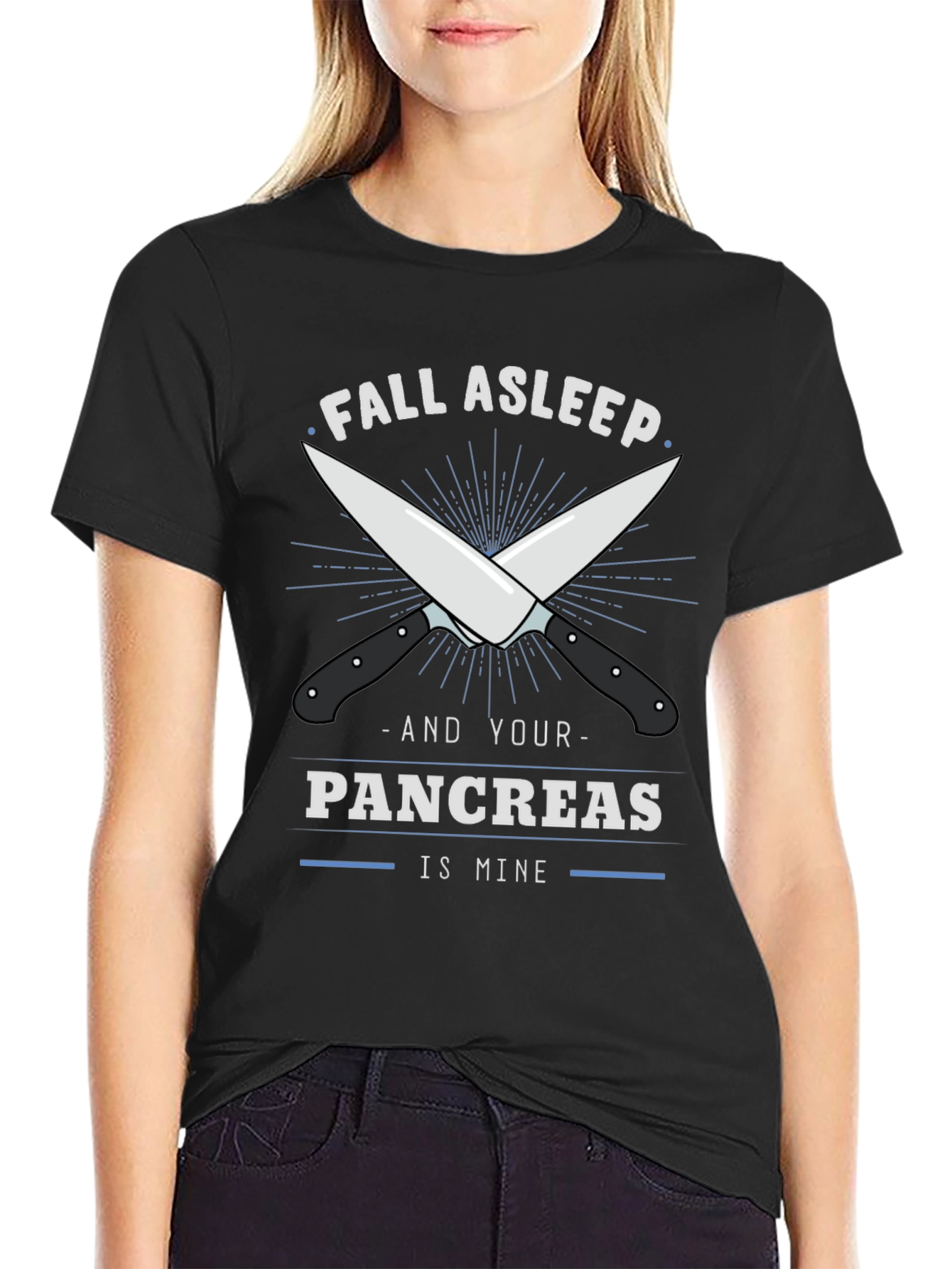 Black Fall Asleep Pancreas T-Shirt - Funny Anatomical Humor view 2