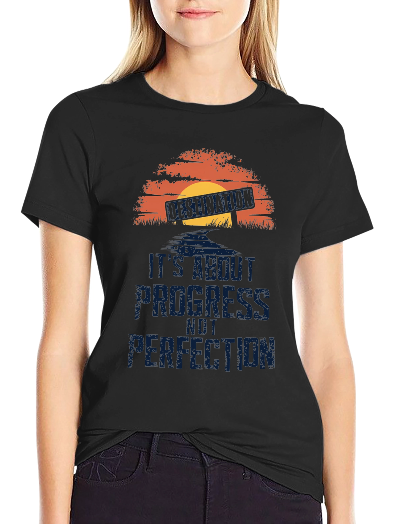 Black Progress Not Perfection T-Shirt - Motivational Graphic Tee view 2