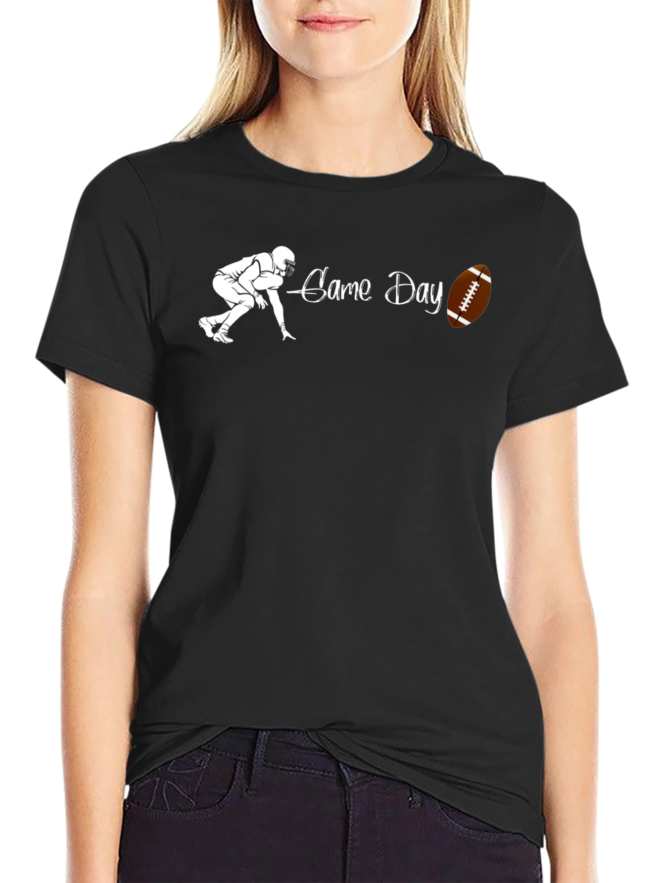 Black Game Day Football Graphic T-Shirt view 2