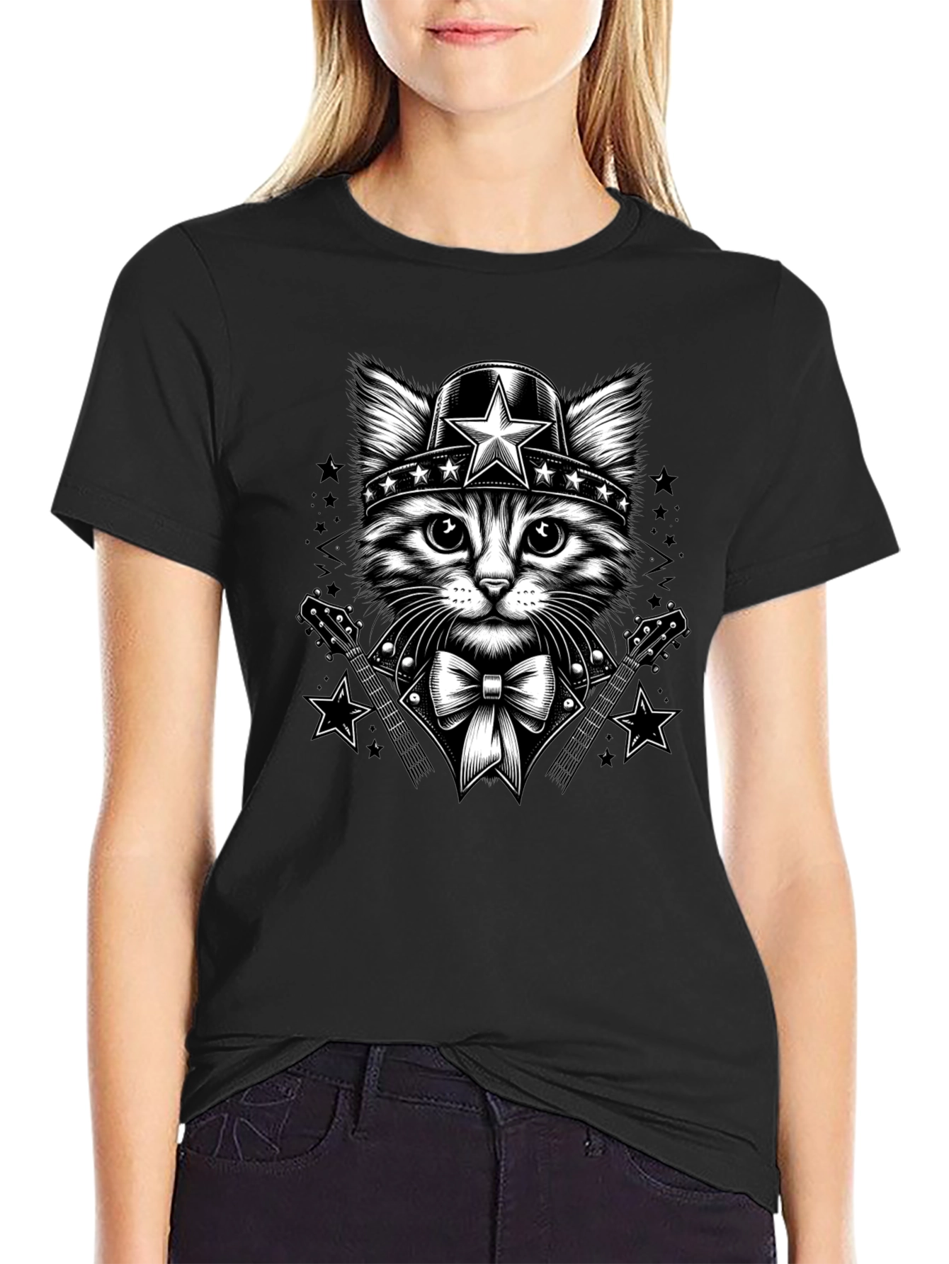 Black Cat Superhero T-Shirt - Black Graphic Tee view 2