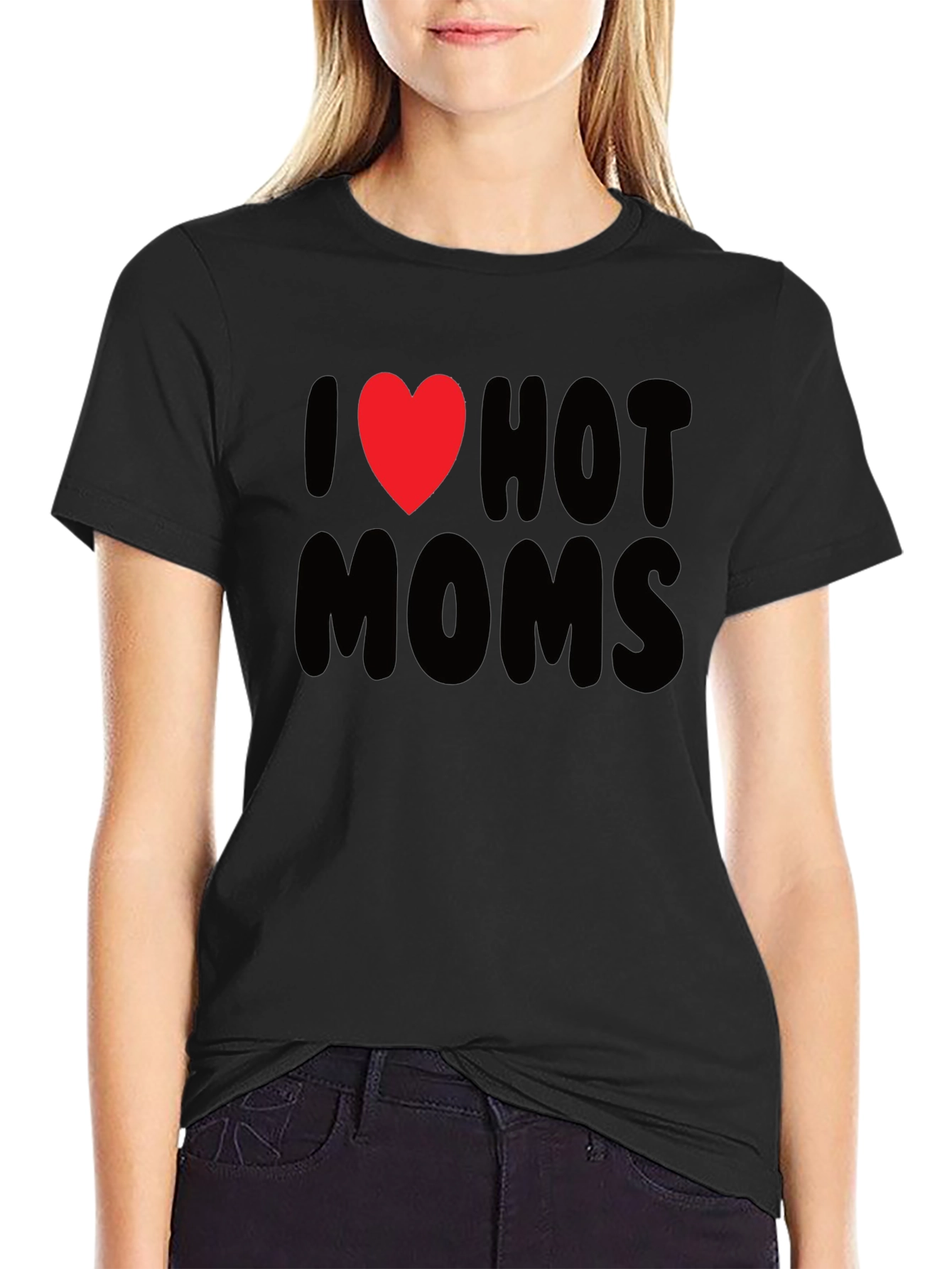 Black I Heart Hot Moms Graphic Tee - Black T-Shirt view 2