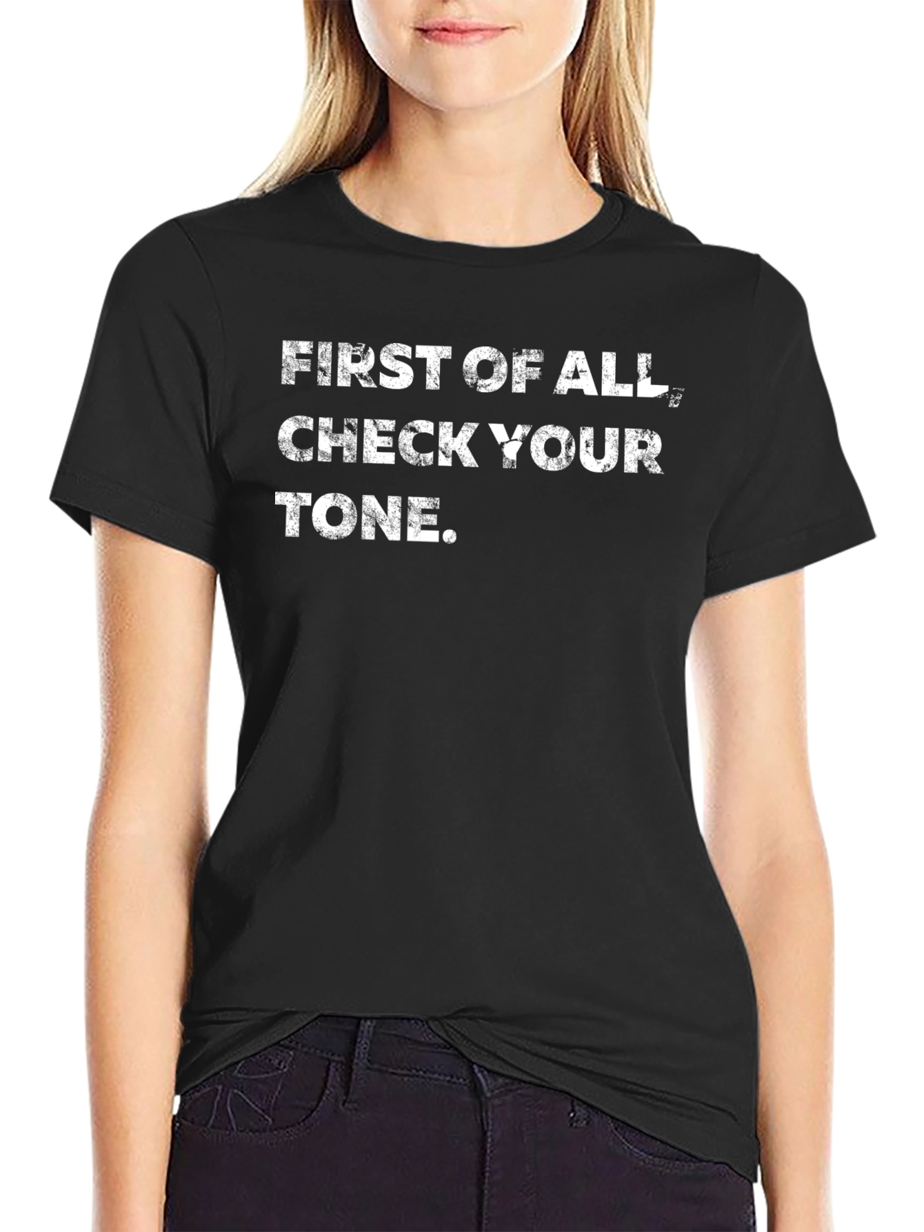 Black Check Your Tone Graphic Tee - Funny Sarcastic Statement Shirt view 2