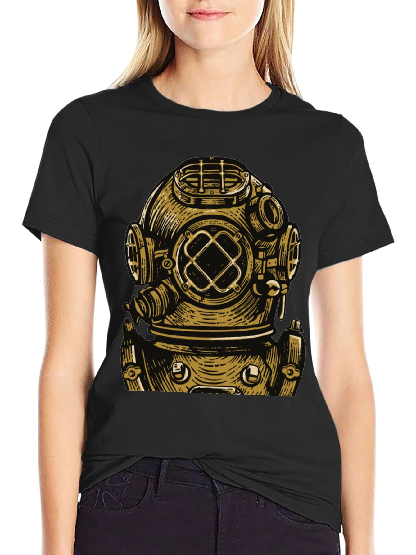 Black Diver Helmet Graphic Tee - Vintage Style view 2