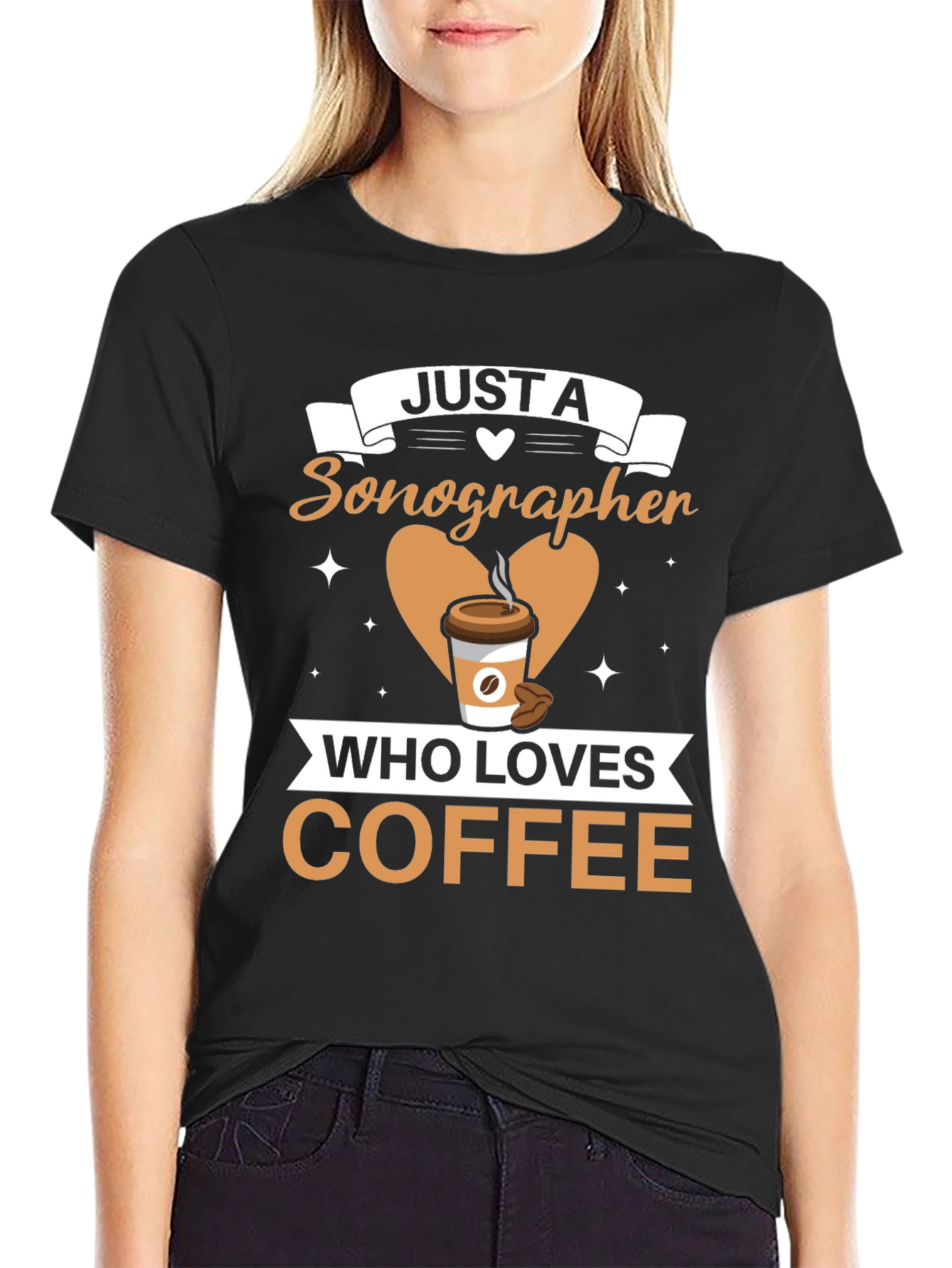 Black Sonographer Coffee Lover T-Shirt - Funny Graphic Tee view 2