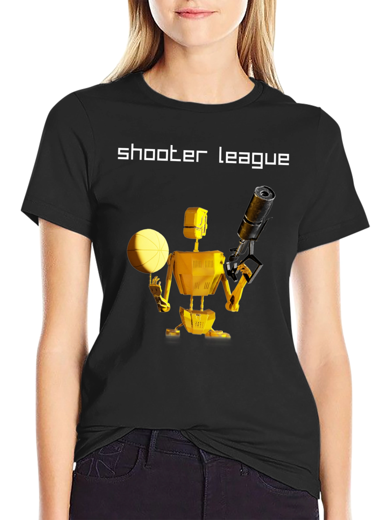 Black Shooter League Robot Basketball T-Shirt view 2