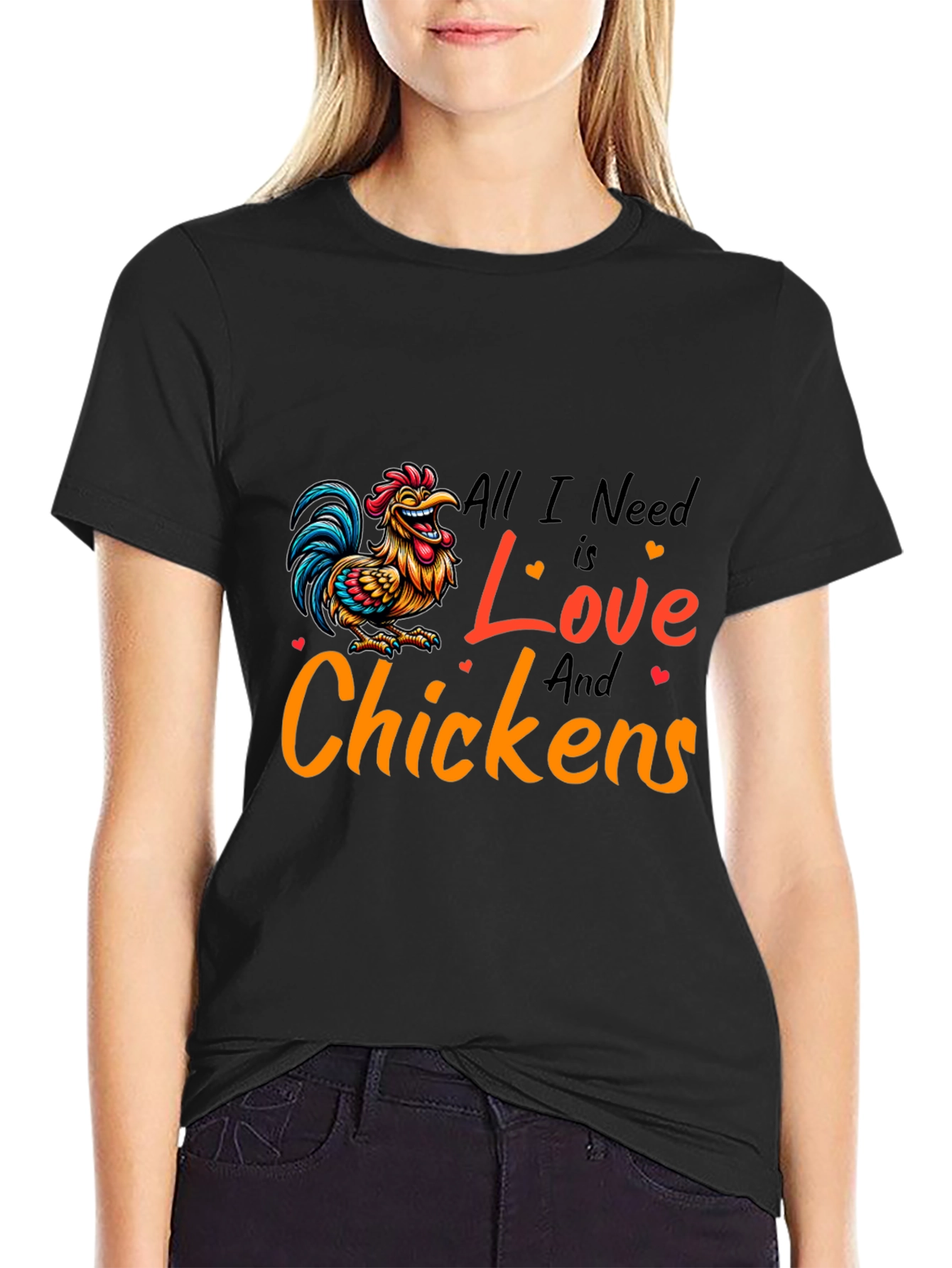 Black All I Need is Love and Chickens T-Shirt view 2