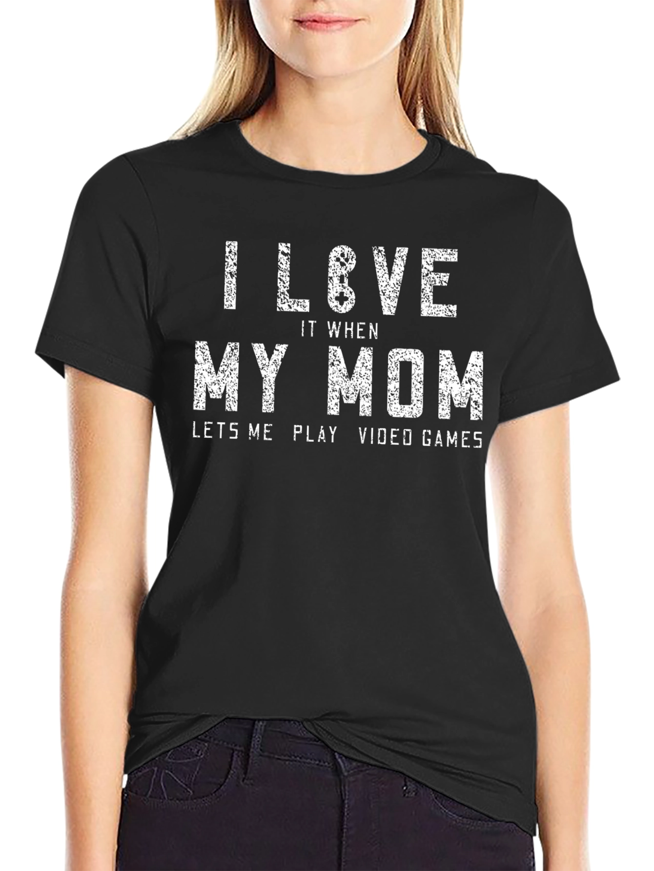 Black I Love My Mom Video Games Graphic T-Shirt view 2