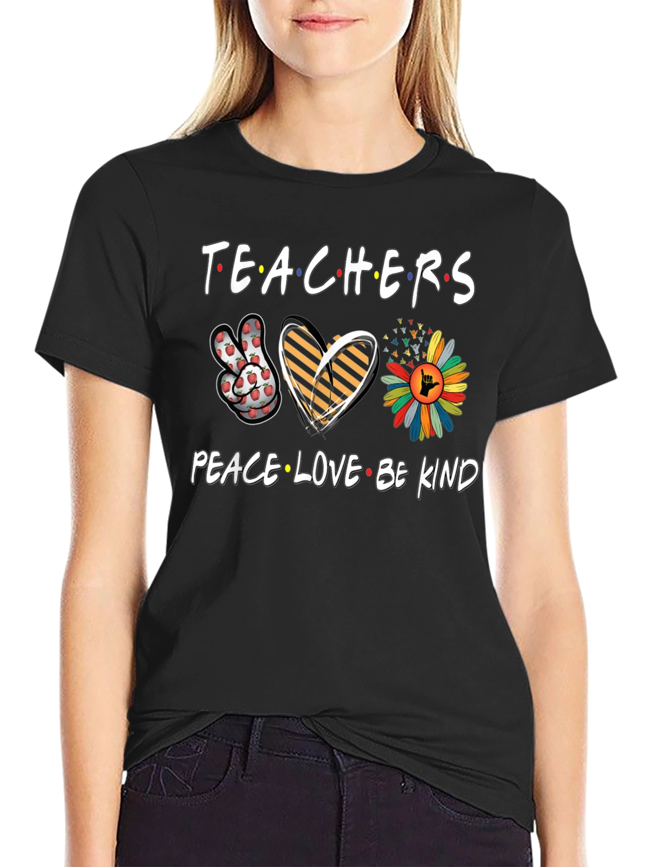 Black Teachers Peace Love Be Kind T-Shirt view 2