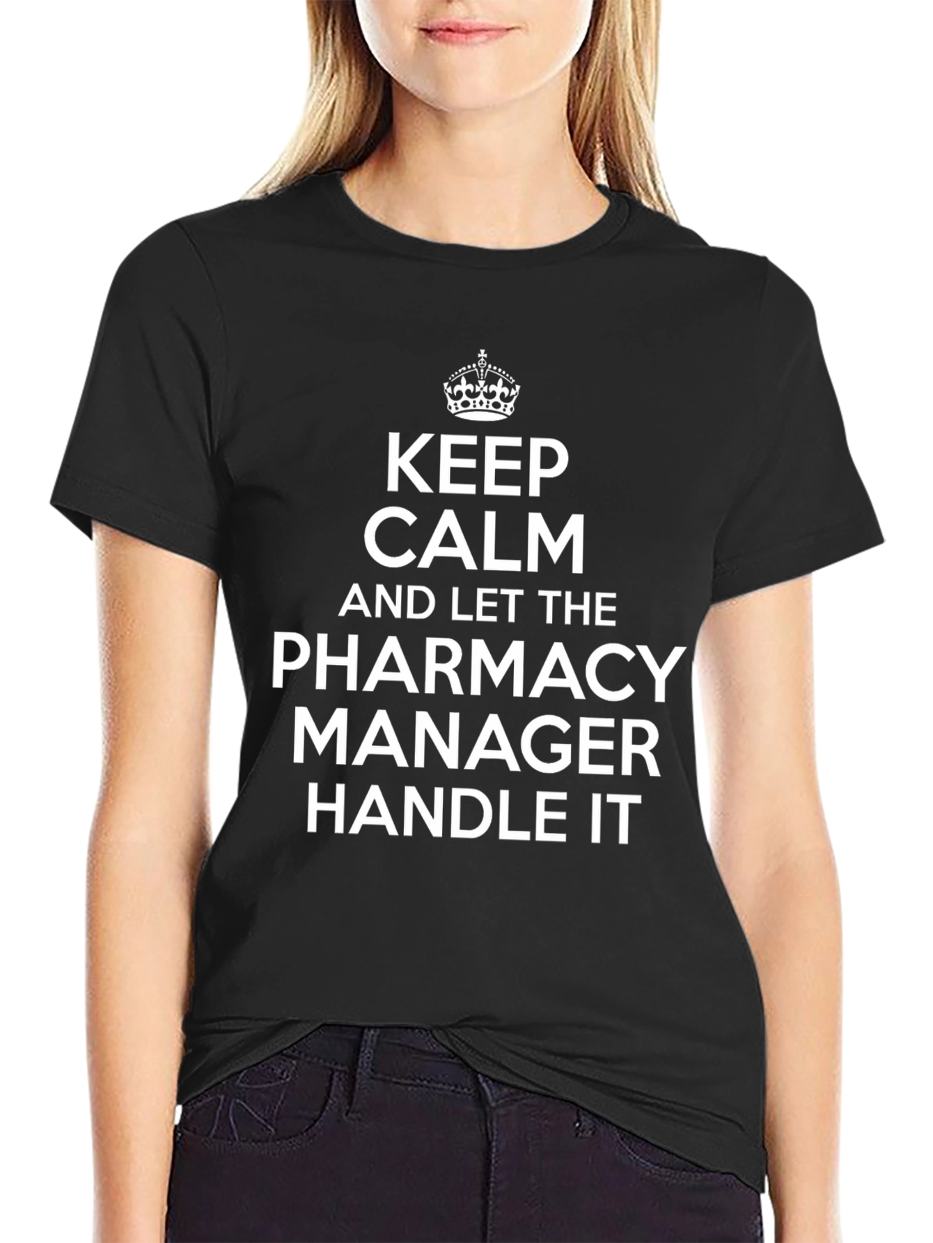 Black Keep Calm Pharmacy Manager T-Shirt view 2