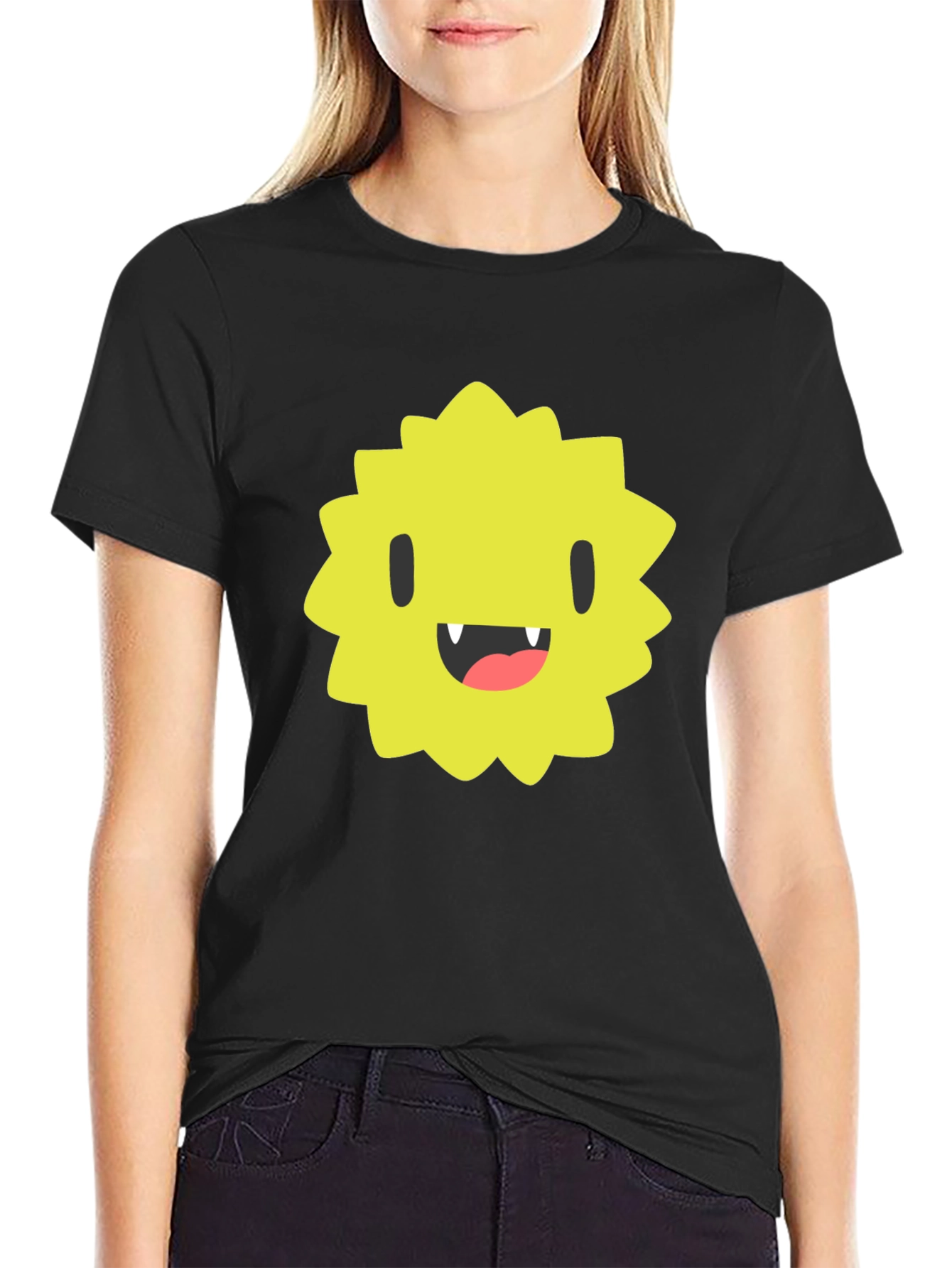 Black Monster Face Graphic Tee - Black Cotton T-Shirt view 2