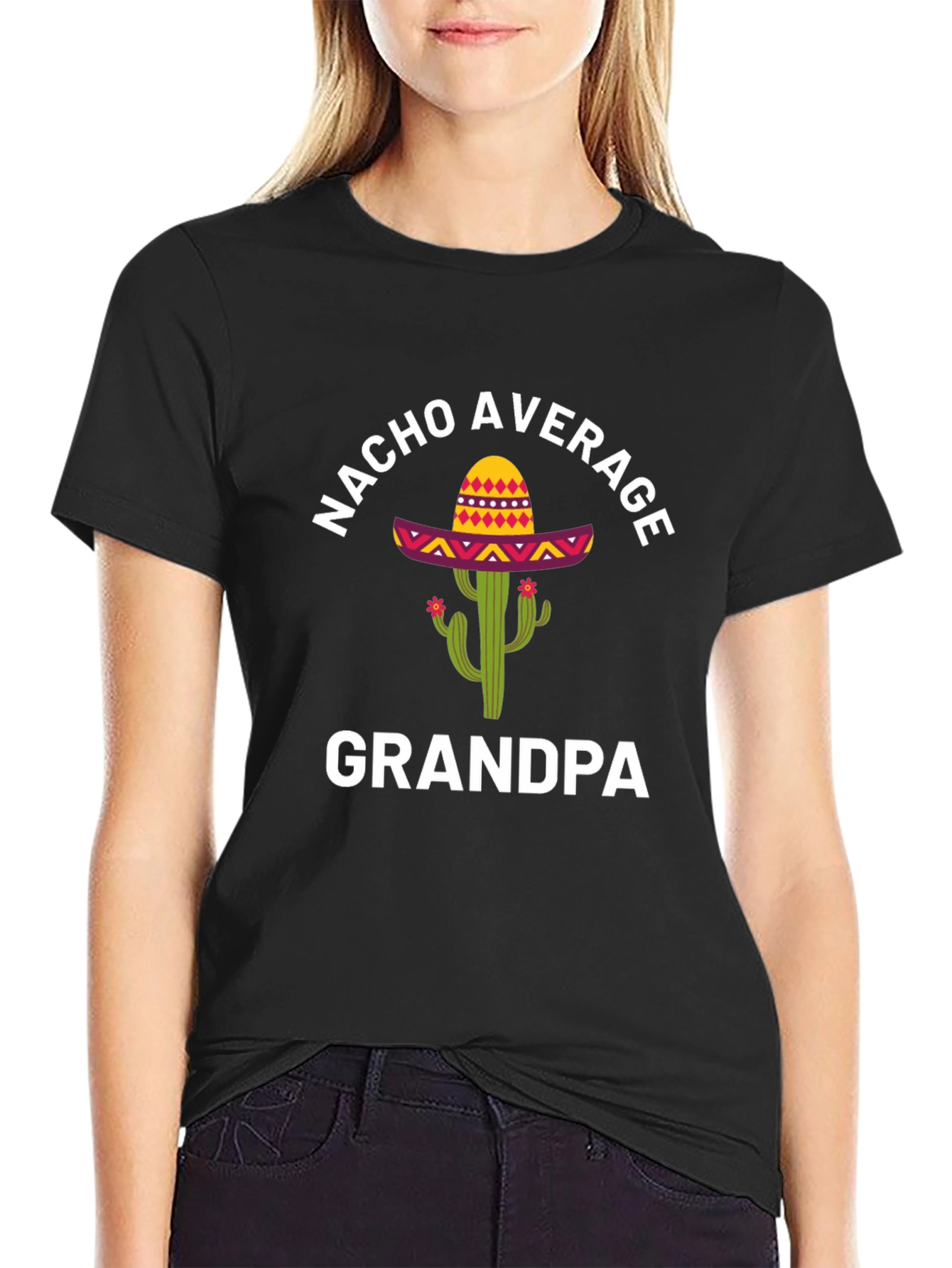 Black Nacho Average Grandpa T-Shirt - Funny Cactus Sombrero Tee view 2