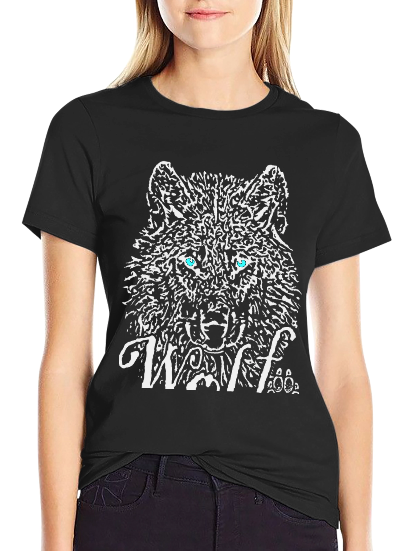 Black Wolf Graphic T-Shirt - Black Cotton Tee view 2