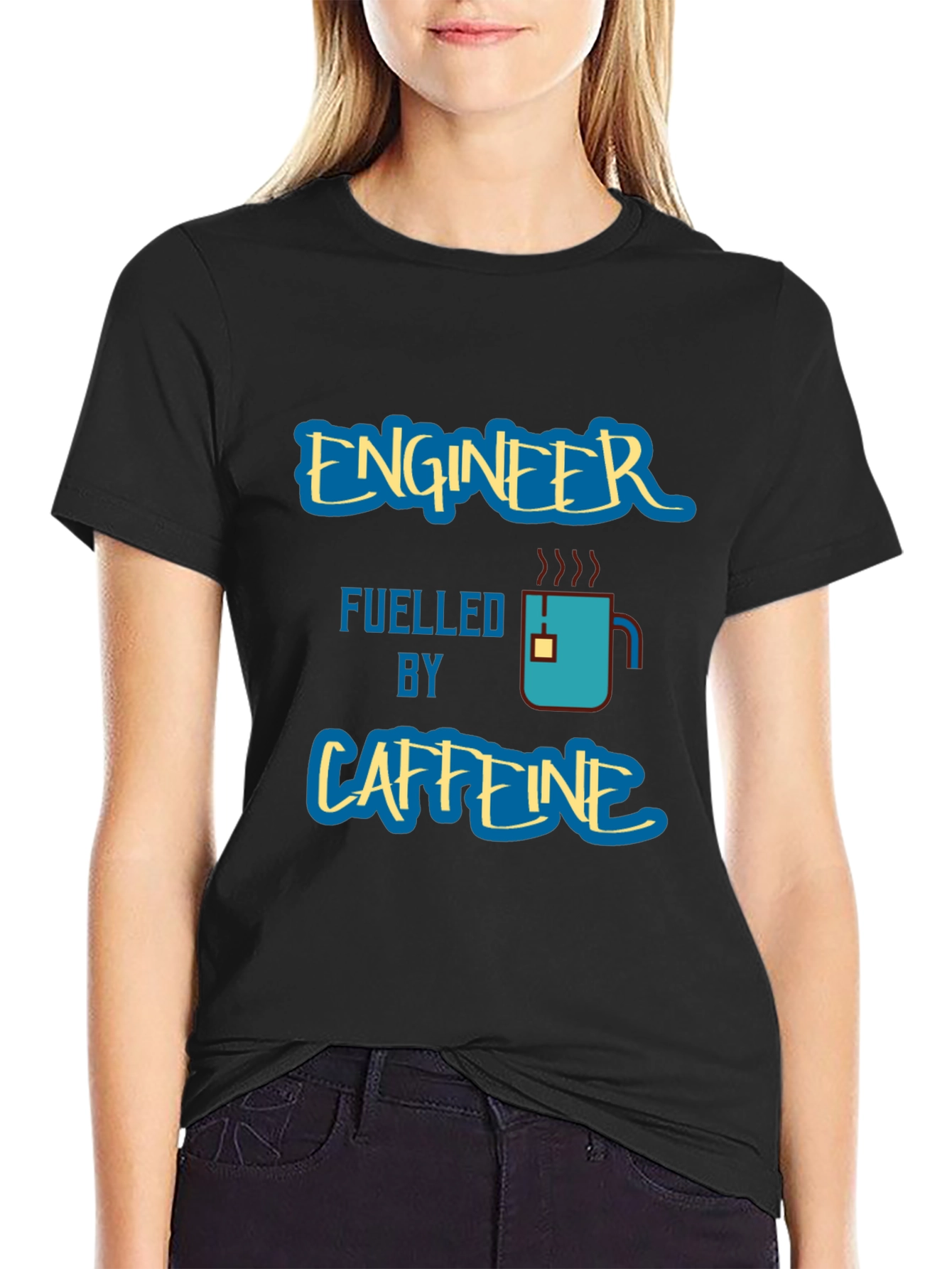 Black Engineer Fuelled by Caffeine Graphic T-Shirt view 2