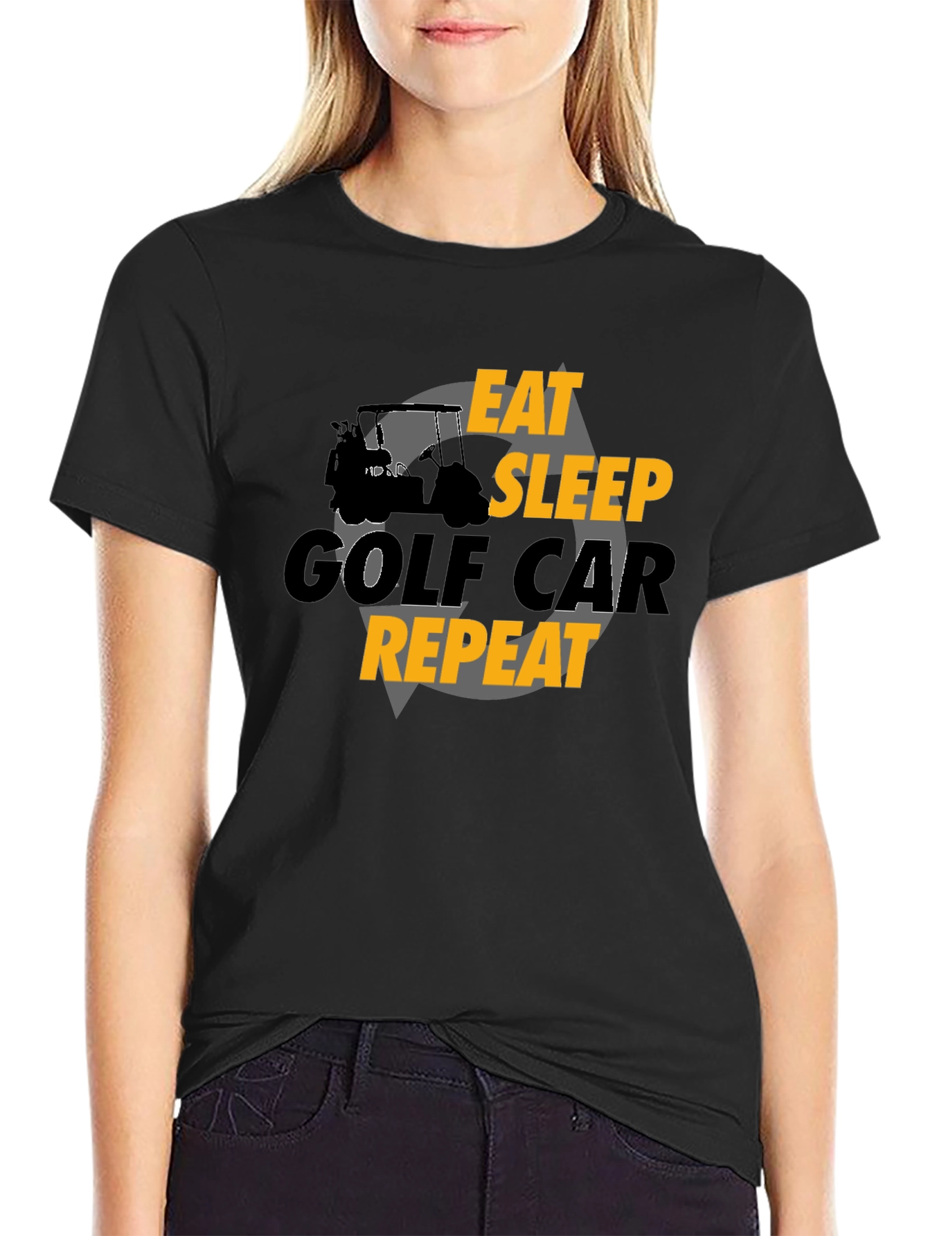 Black Eat Sleep Golf Car Repeat Black Graphic Tee view 2