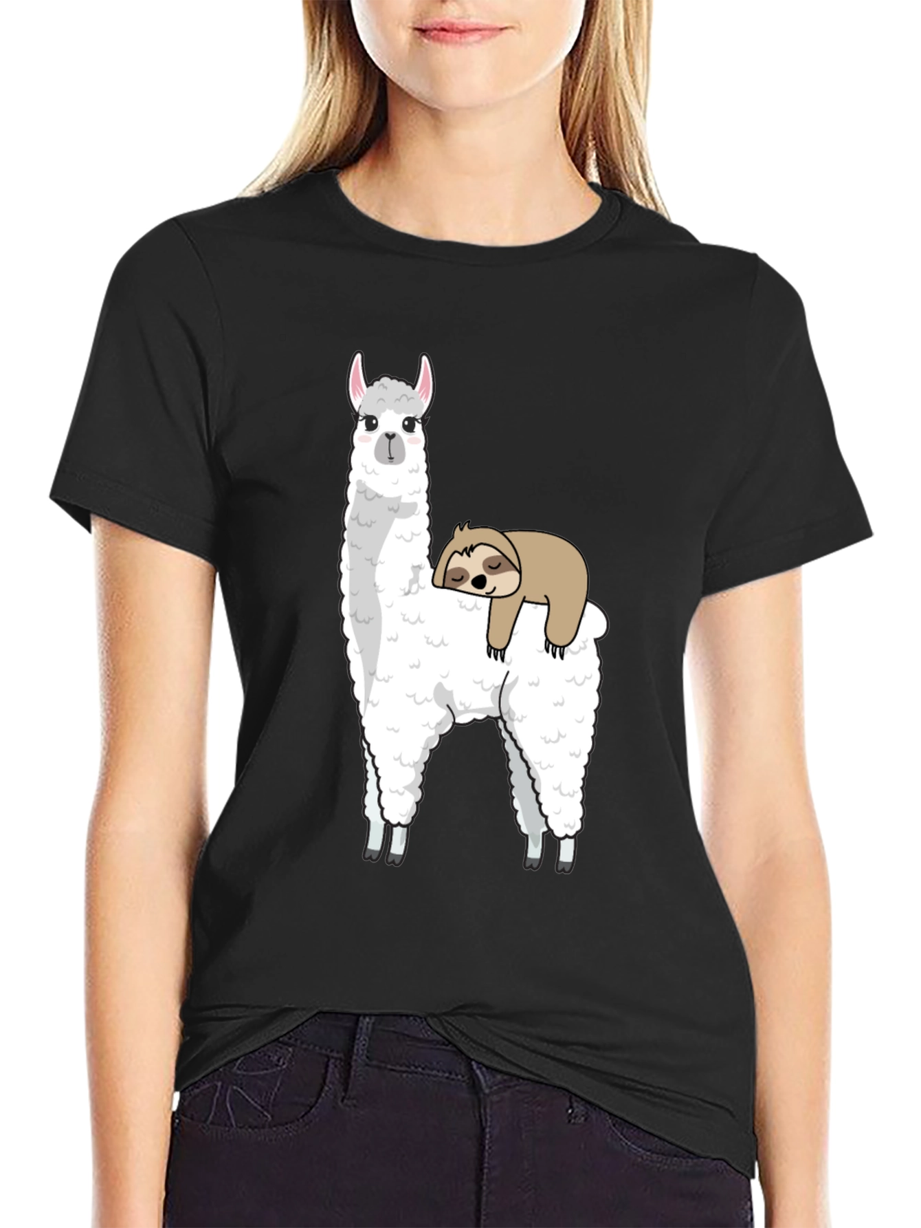 Black Llama and Sloth Graphic Tee view 2