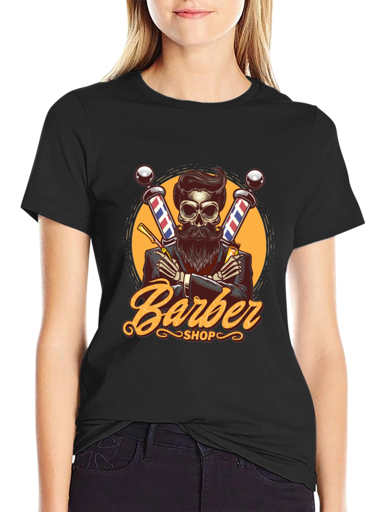 Black Barber Shop Skeleton Graphic Tee view 2