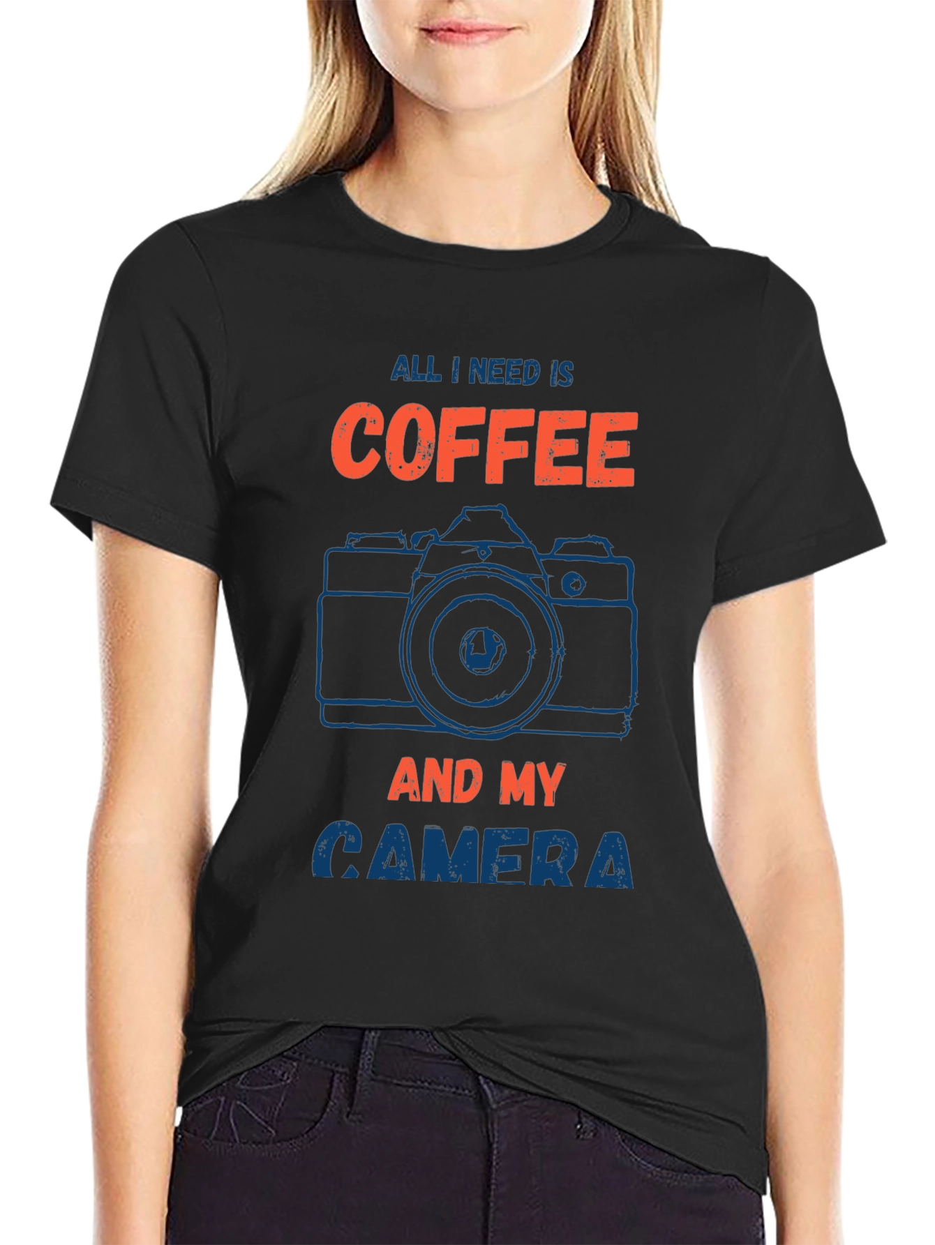 Black Coffee & Camera Graphic T-Shirt - Photographer's Must-Have! view 2