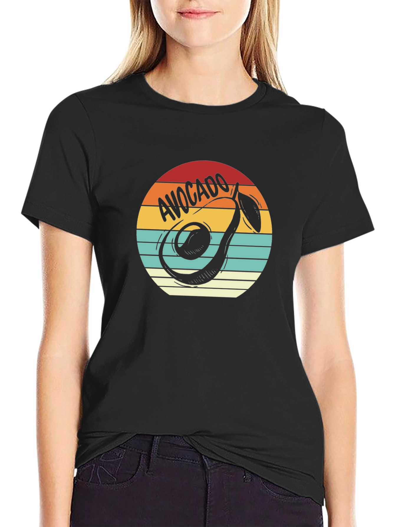 Black Avocado Retro Graphic Tee - Unisex Black T-Shirt view 2