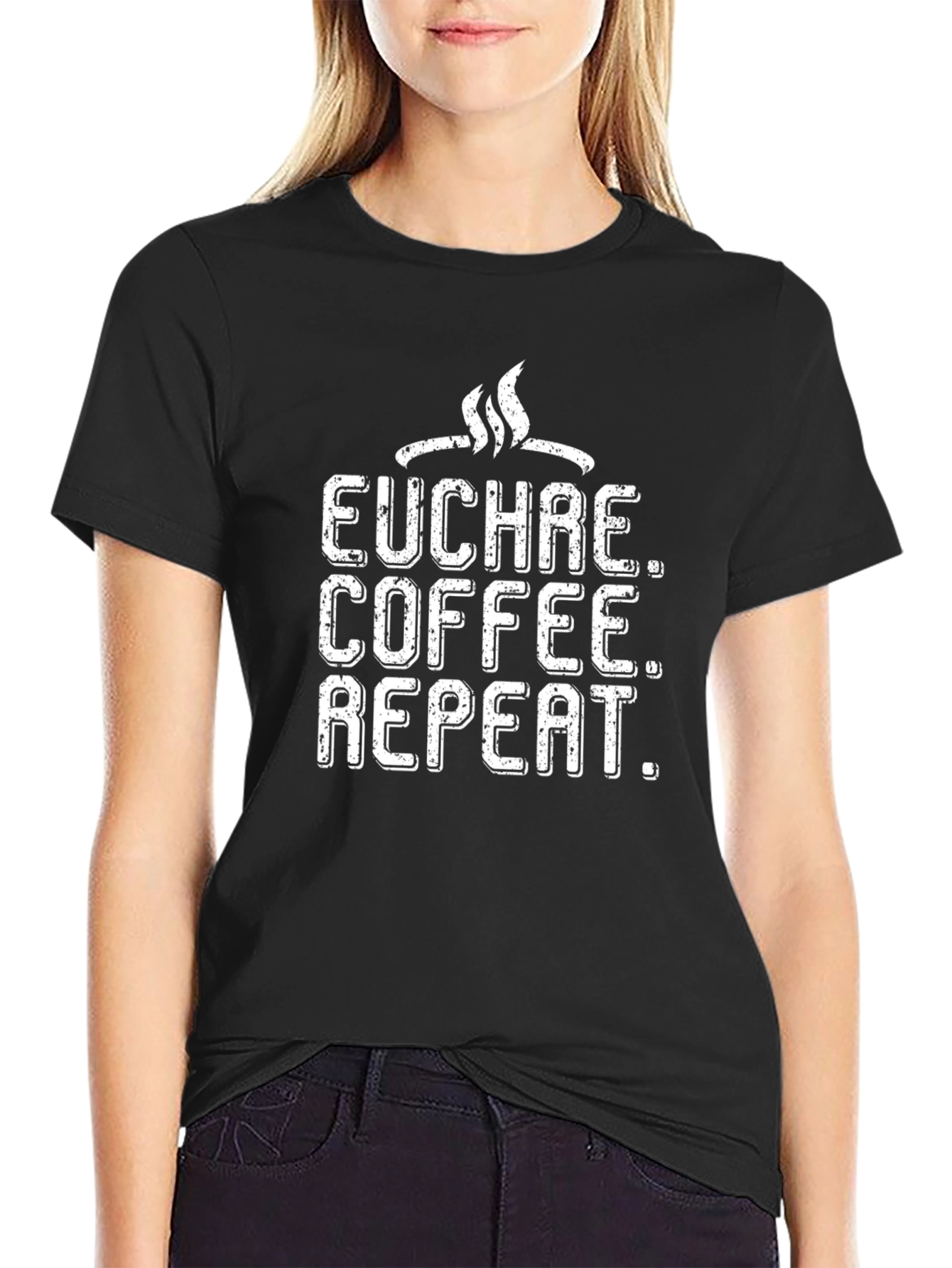 Black Euchre Coffee Repeat Graphic Tee - Black Cotton T-Shirt view 2