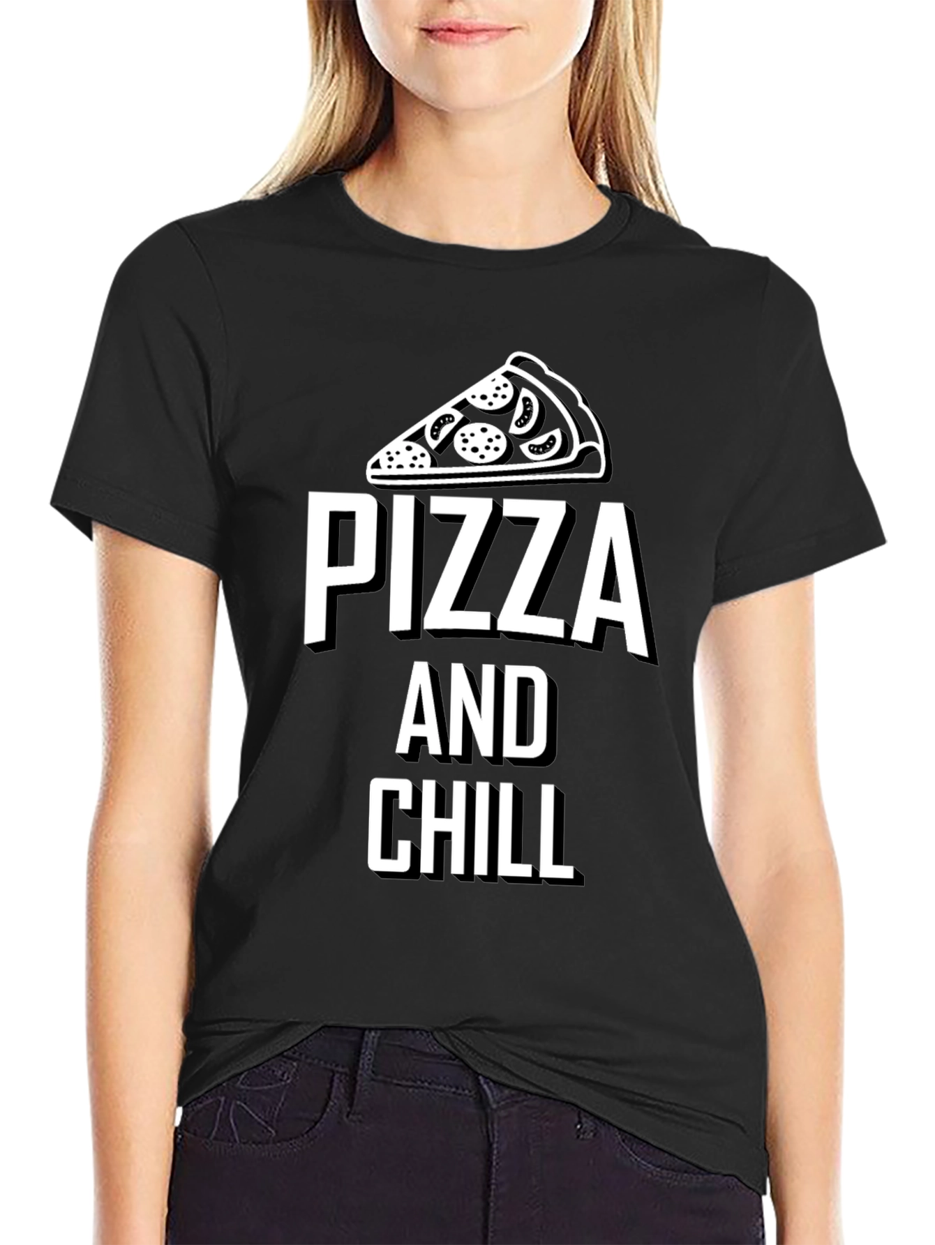 Pizza and Chill Black Graphic Tee - 2