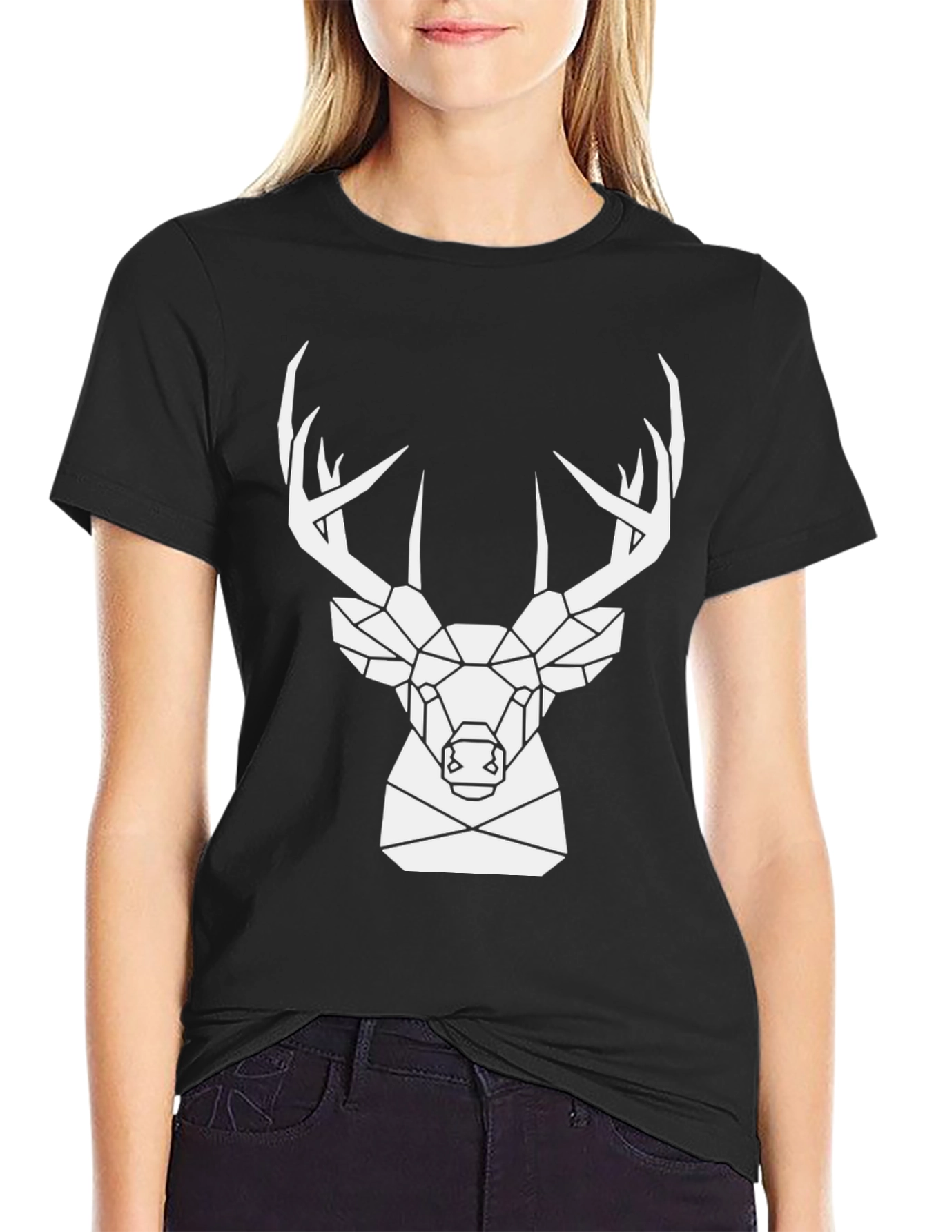 Geometric Deer Graphic Tee - Black - 2