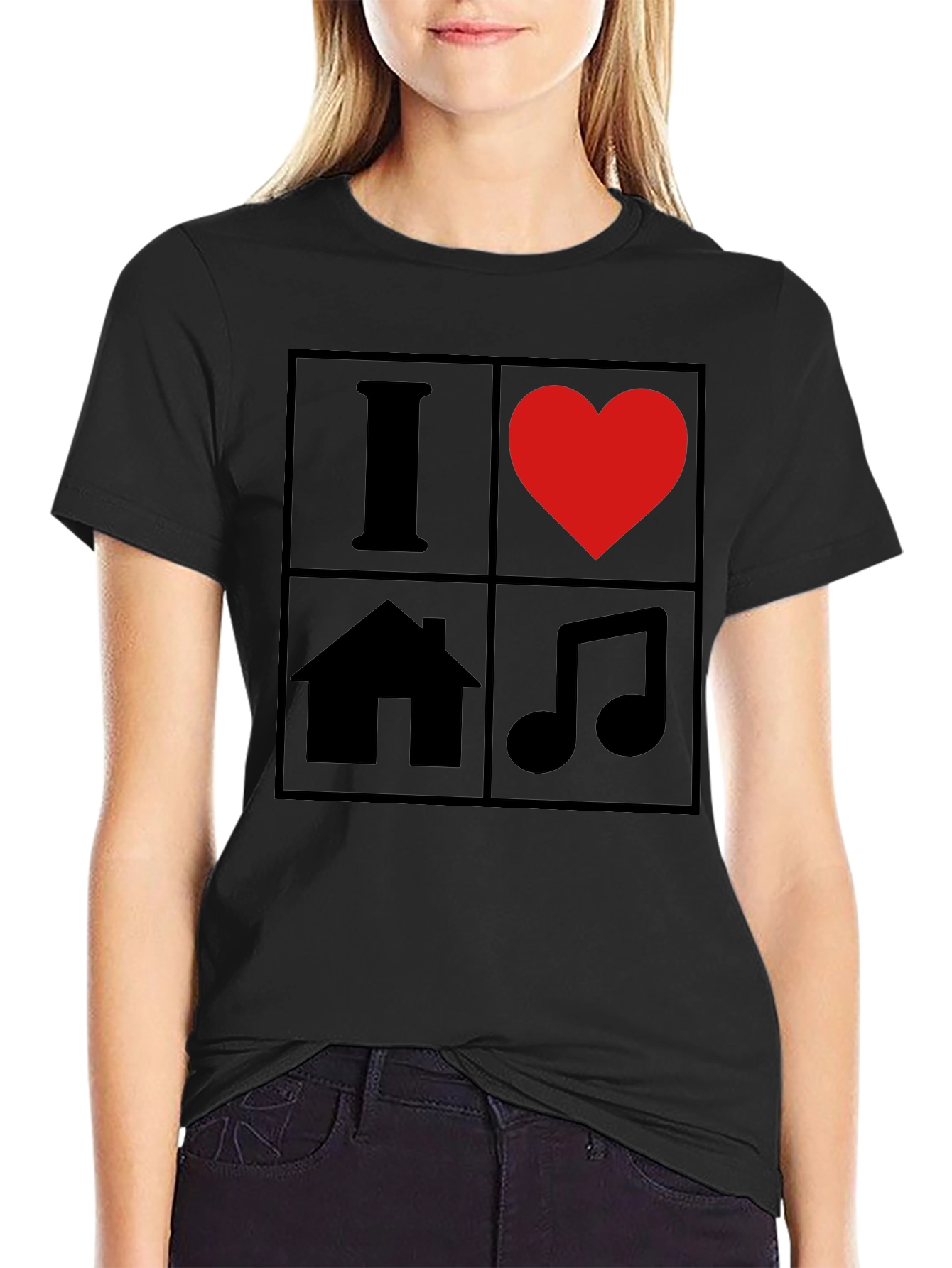 Black I Love House Music T-Shirt - Black Graphic Tee view 2