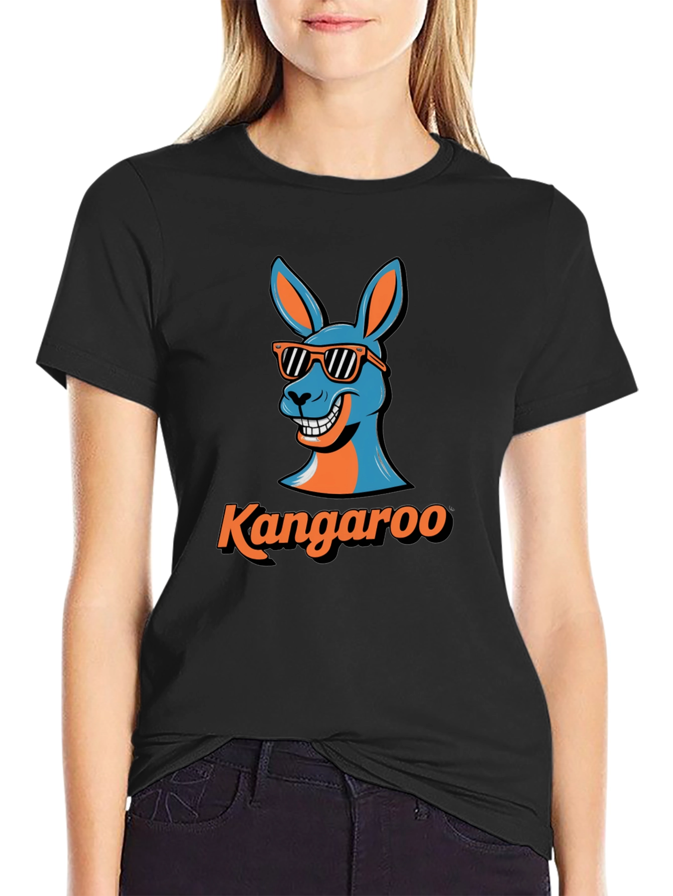 Black Cool Kangaroo Graphic Tee - Black Cotton T-Shirt view 2