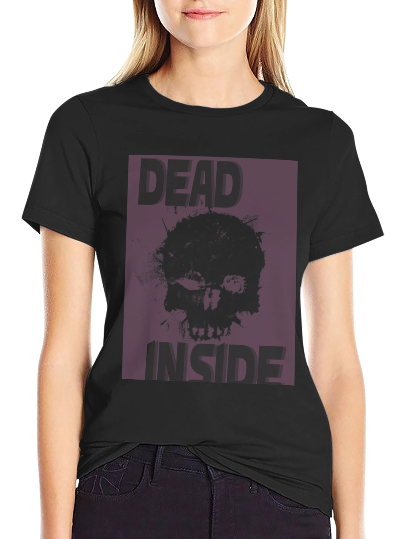 Black Dead Inside Skull Graphic Tee - Dark Humor T-Shirt view 2